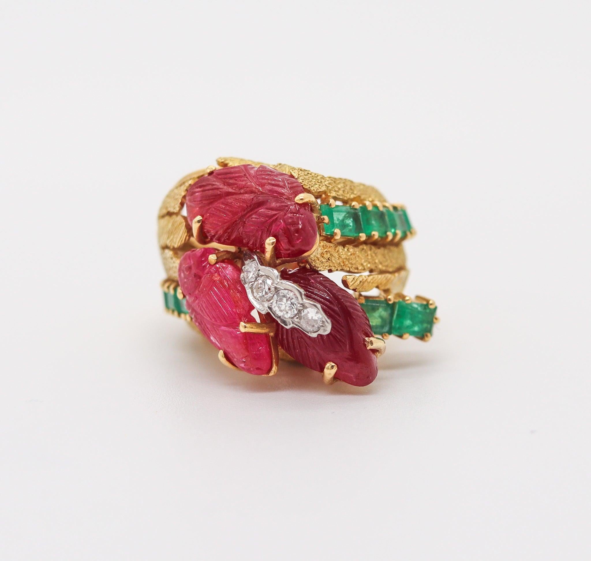 Mixed Cut NARDI Venice 1960 Tutti-Frutti Cocktail Ring In 18Kt Gold Diamonds & Color Gems For Sale