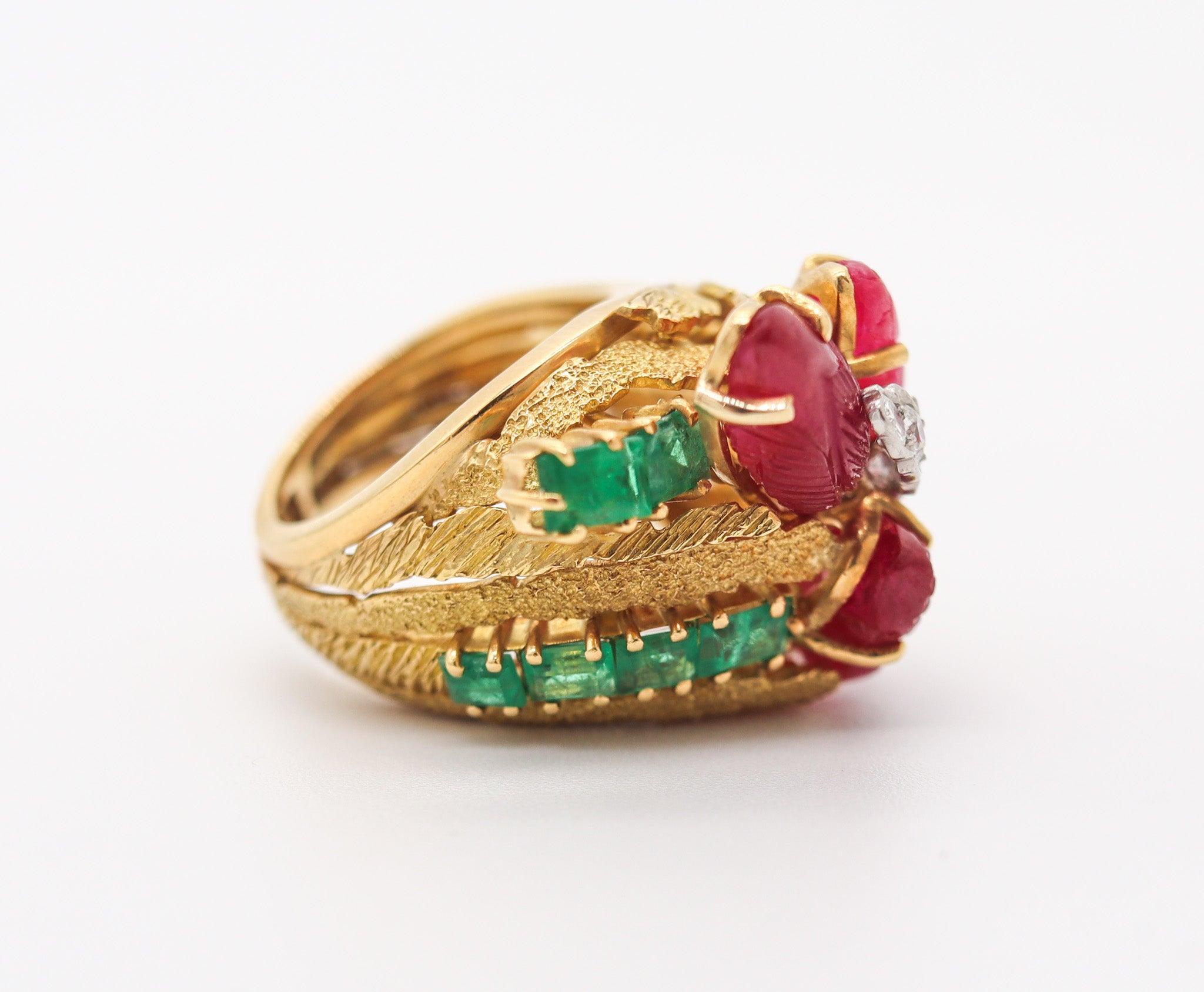 NARDI Venice 1960 Tutti-Frutti Cocktail Ring In 18Kt Gold Diamonds & Color Gems For Sale 1