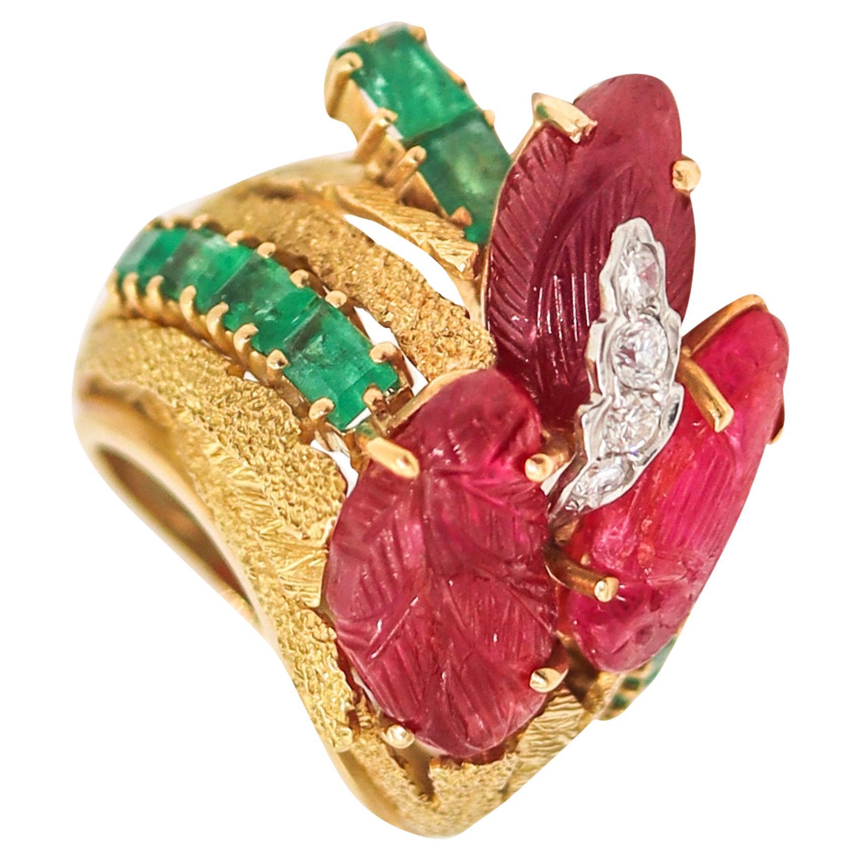NARDI Venice 1960 Tutti-Frutti Cocktail Ring In 18Kt Gold Diamonds & Color Gems