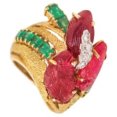 NARDI, bague cocktail Tutti-Frutti Venise 1960 en or 18 carats, diamants et pierres de couleur