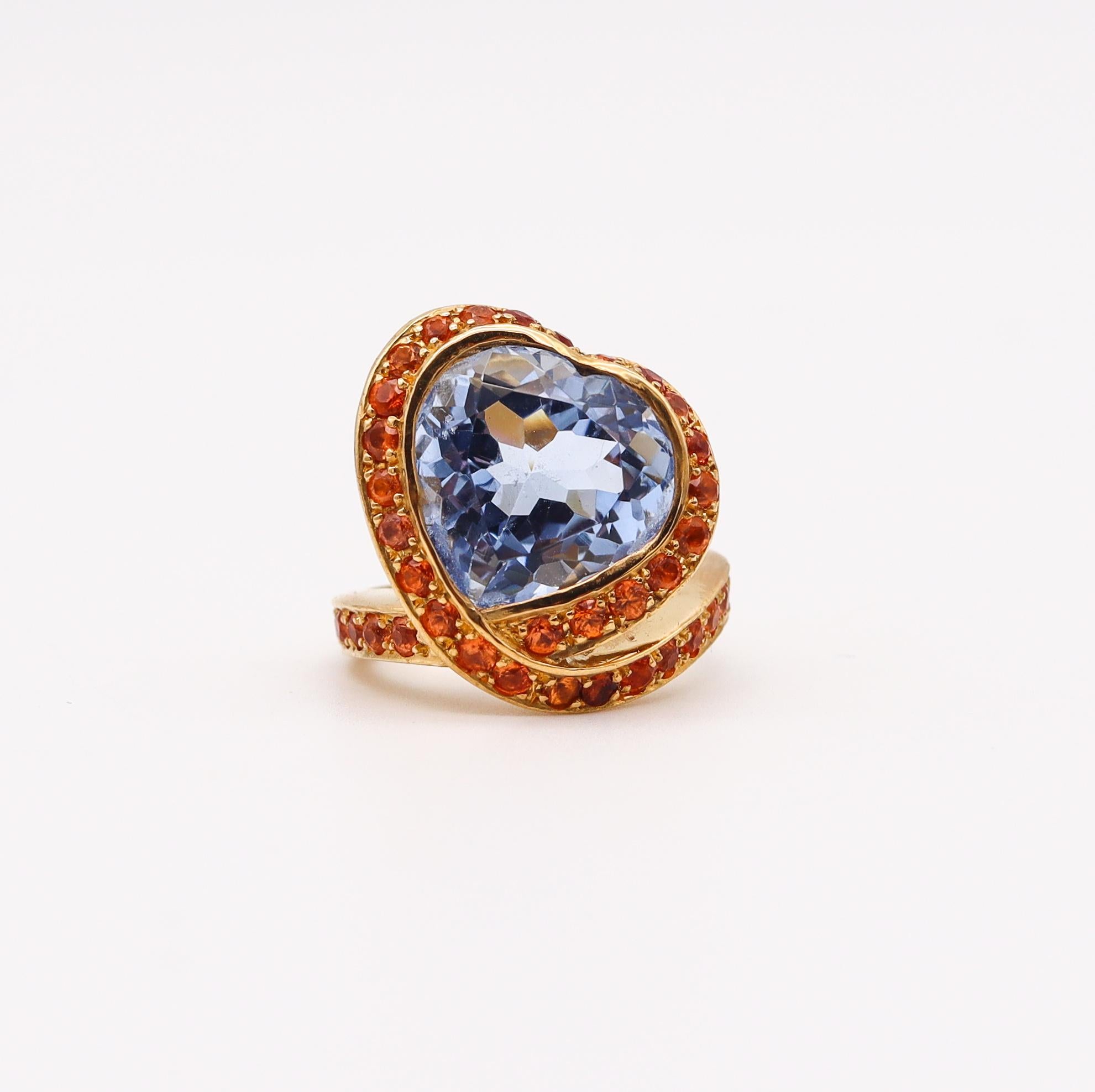 Modernist Nardi Venice Cocktail Ring in 18kt Gold with 10.83 Cts Aquamarine & Spessartite