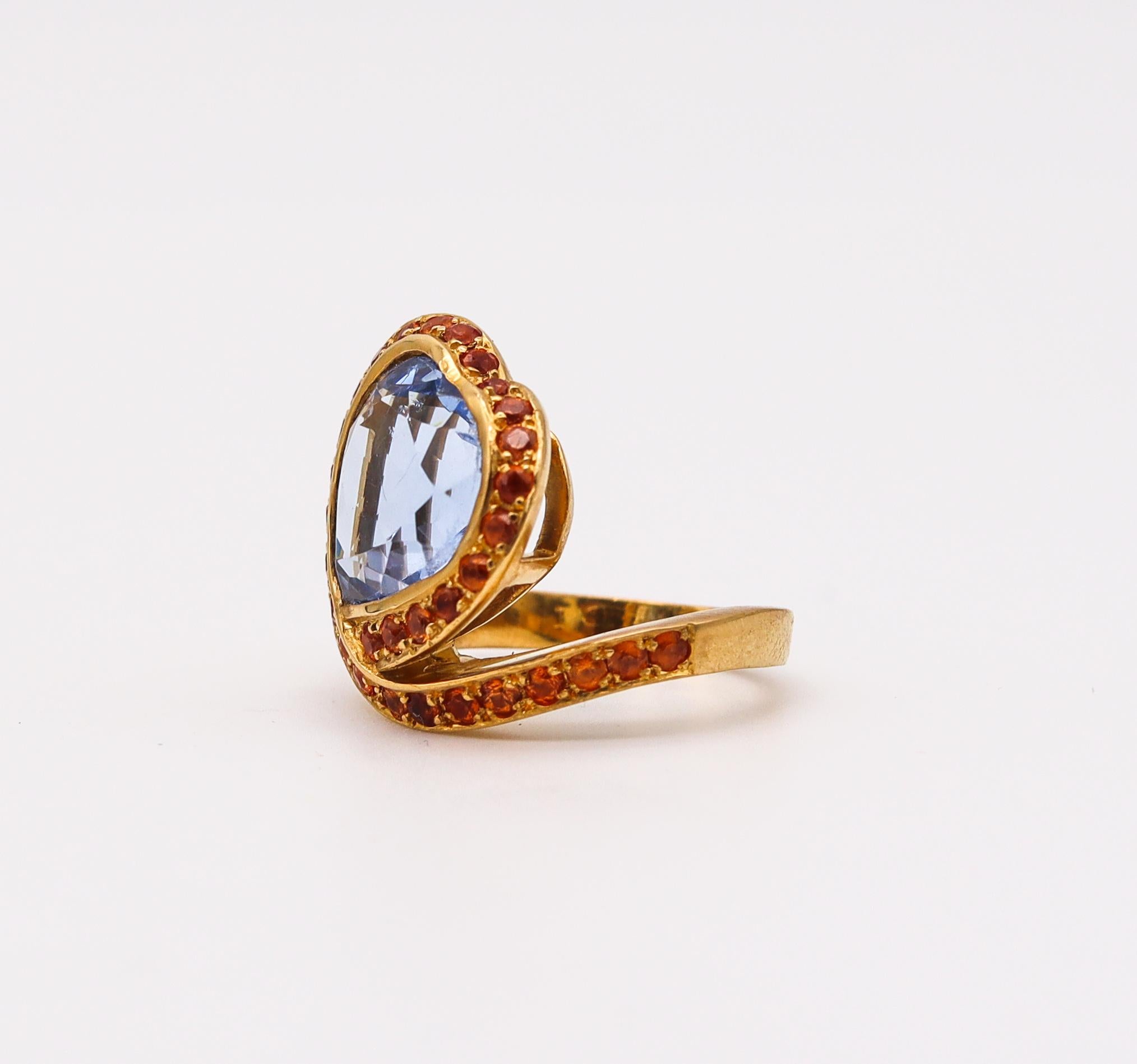 Heart Cut Nardi Venice Cocktail Ring in 18kt Gold with 10.83 Cts Aquamarine & Spessartite