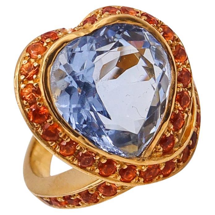 Nardi Venice Cocktail Ring in 18kt Gold with 10.83 Cts Aquamarine & Spessartite