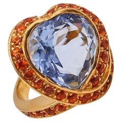 Vintage Nardi Venice Cocktail Ring in 18kt Gold with 10.83 Cts Aquamarine & Spessartite