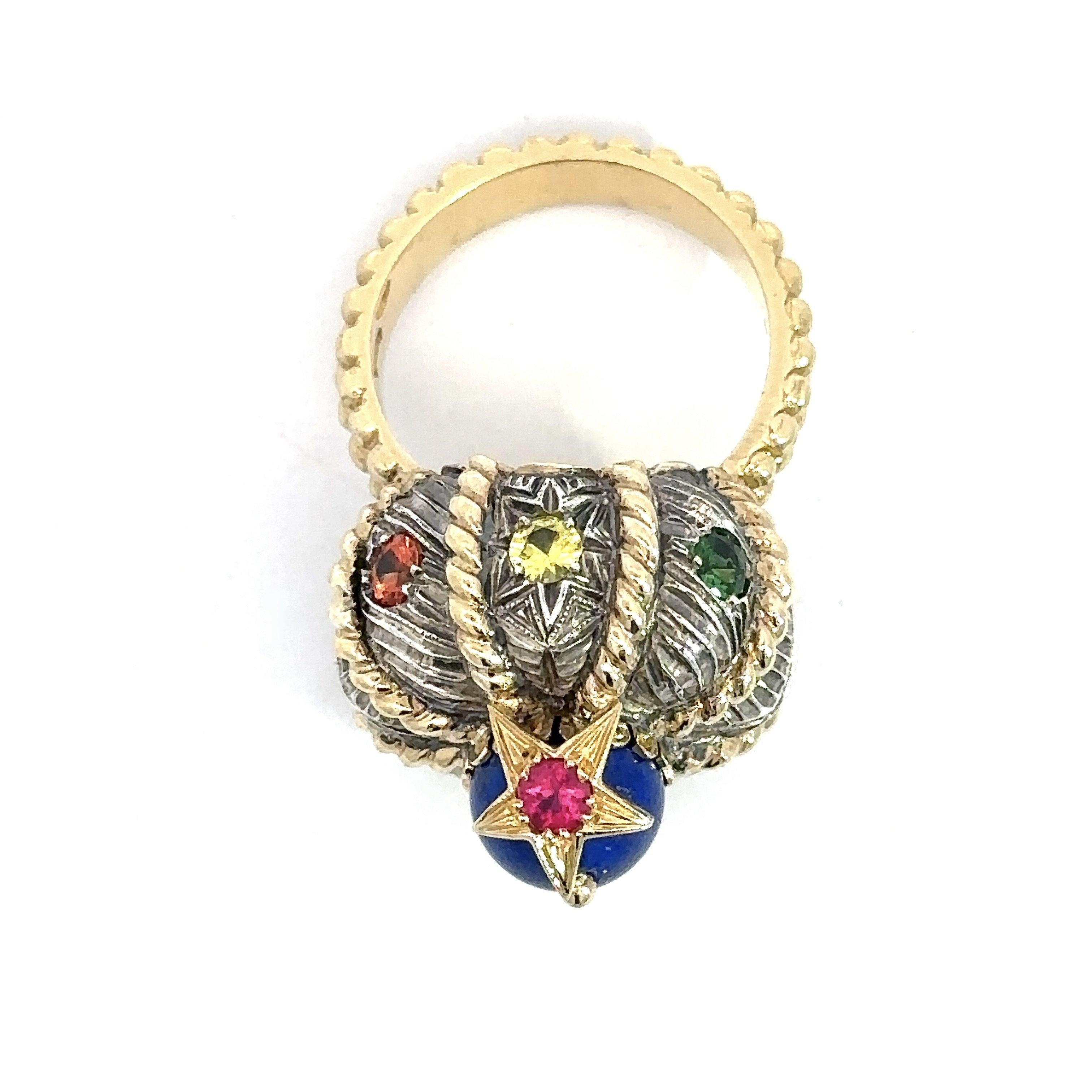 Nardi Venice Turbante Gemstone Ring, 18KT Yellow Gold and Sterling Silver For Sale 5