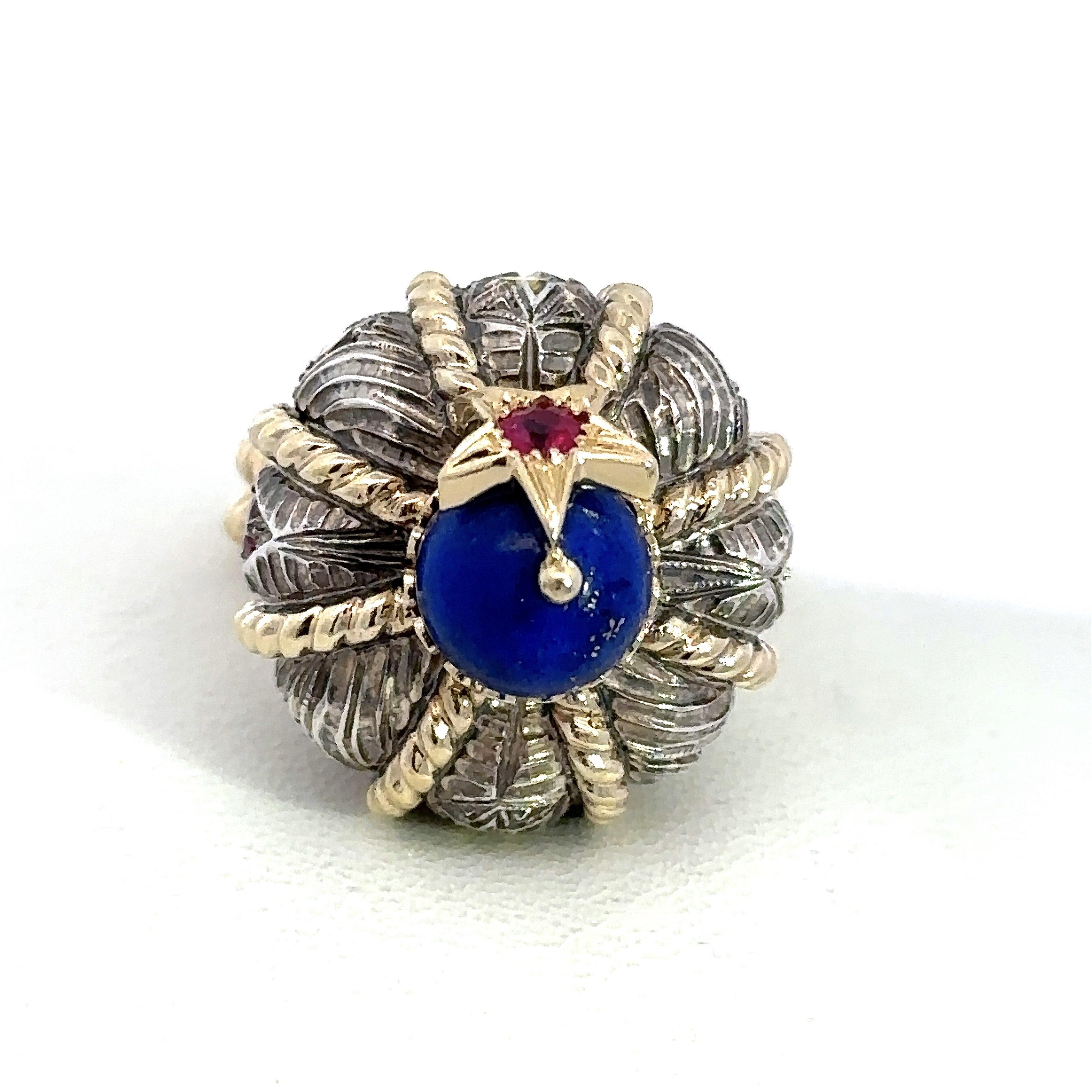 Round Cut Nardi Venice Turbante Gemstone Ring, 18KT Yellow Gold and Sterling Silver