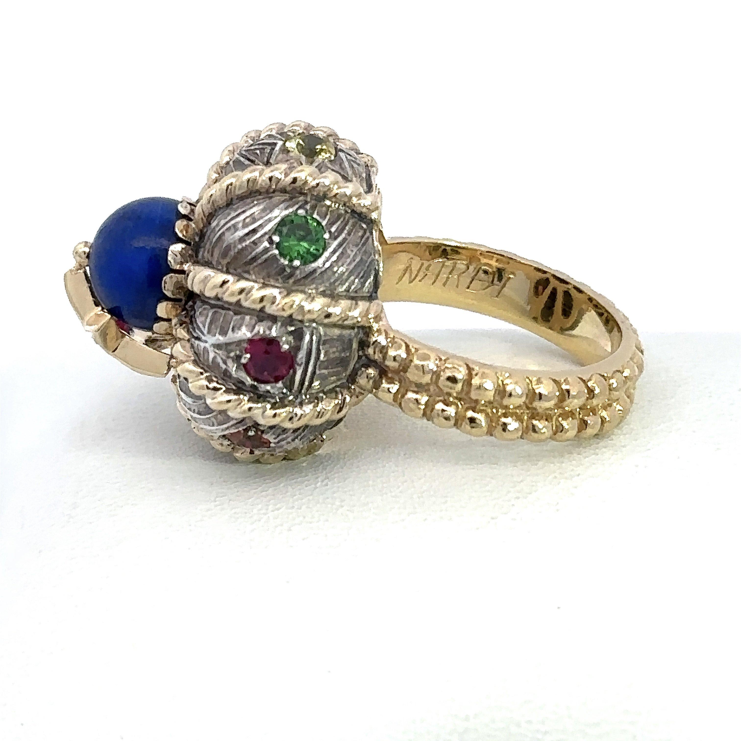Nardi Venice Turbante Gemstone Ring, 18KT Yellow Gold and Sterling Silver In Good Condition In Los Angeles, CA
