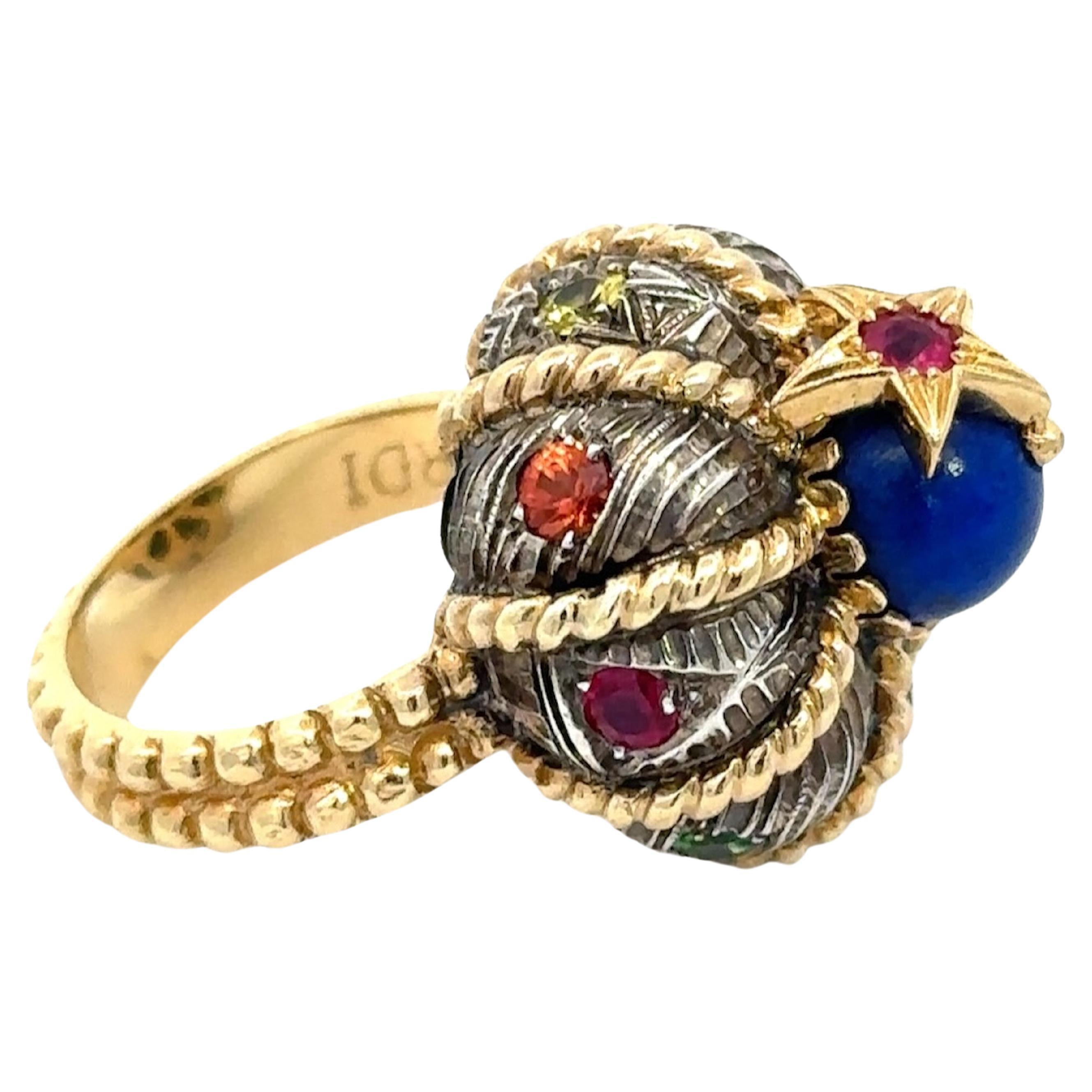 Nardi Venice Turbante Gemstone Ring, 18KT Yellow Gold and Sterling Silver For Sale