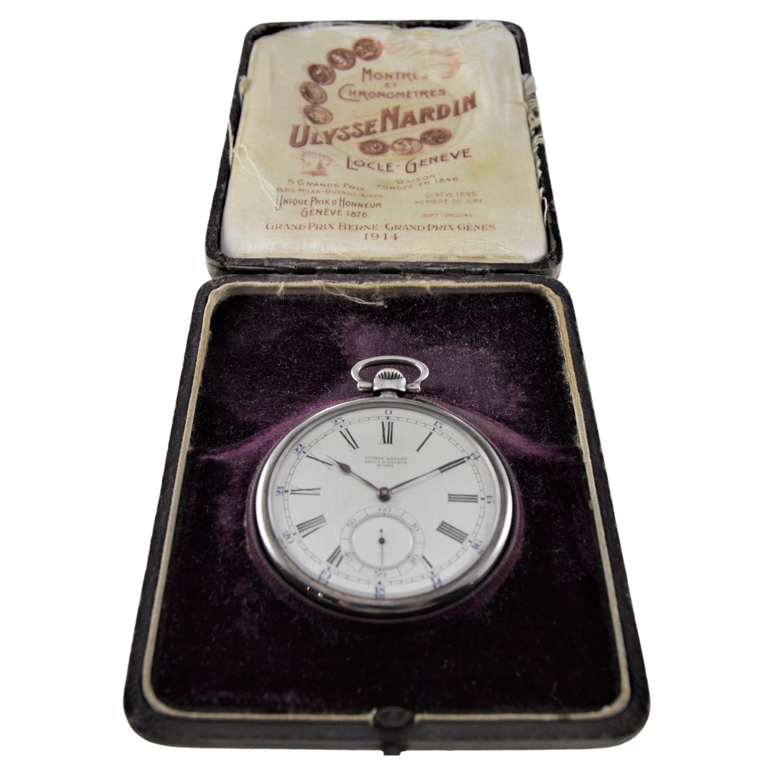 Nardin Silver Niello Pocket Watch Original Dial & Box & Papers and Matching Fob For Sale 5