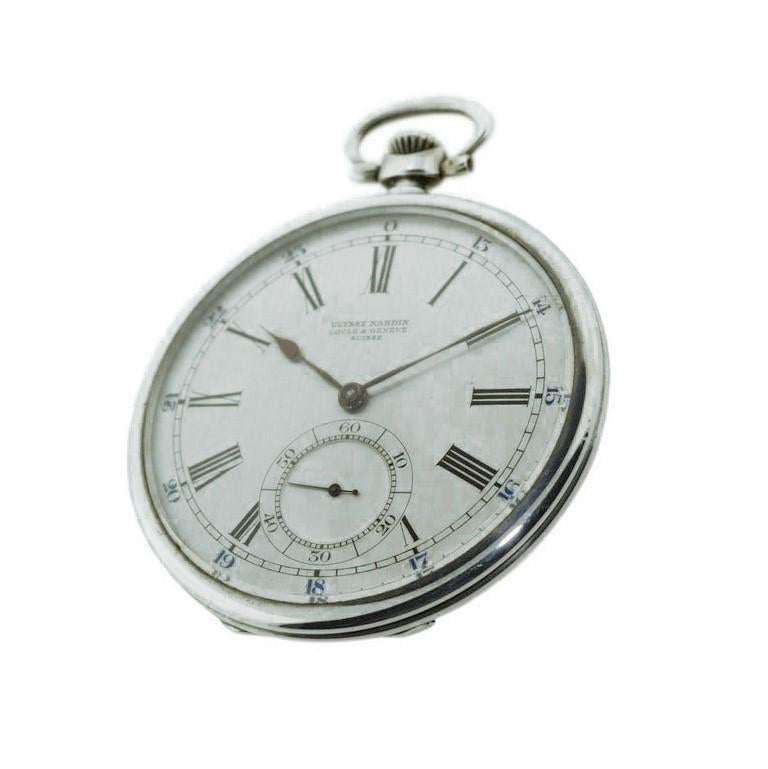 Nardin Silver Niello Pocket Watch Original Dial & Box & Papers and Matching Fob For Sale 7