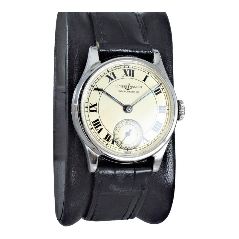 Nardin Stainless Steel Art Deco High Grade Manual Watch, 1930s In Excellent Condition In Long Beach, CA