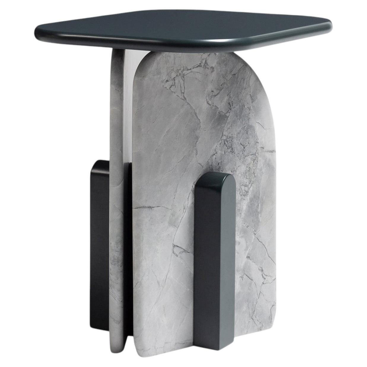 Nardo Gray Laquered Top & Super White Marble Side Table For Sale