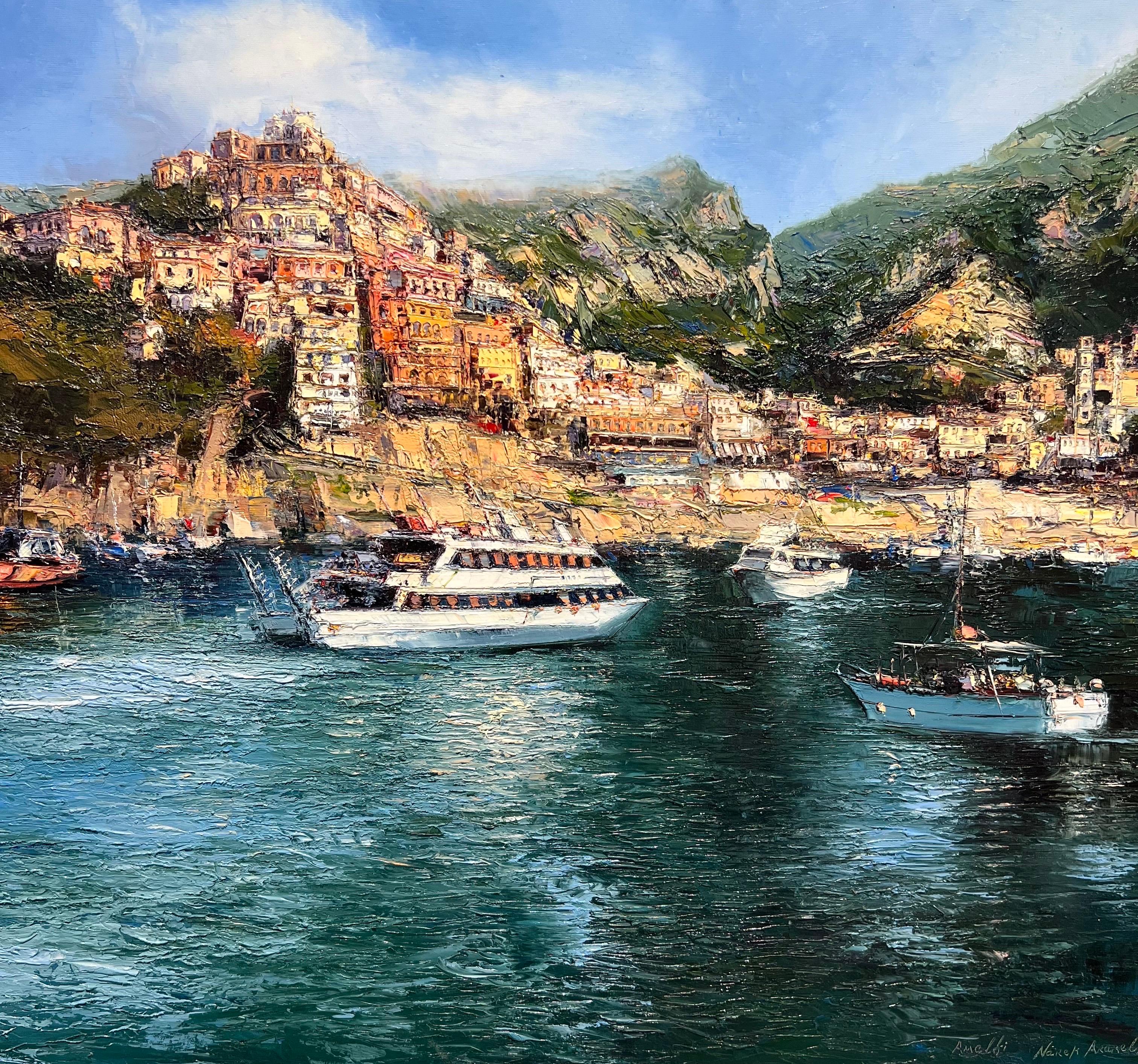 Amalfi, huile sur toile Peinture contemporaine d'Amalfi. - Impressionnisme Painting par Narek Arakelyan