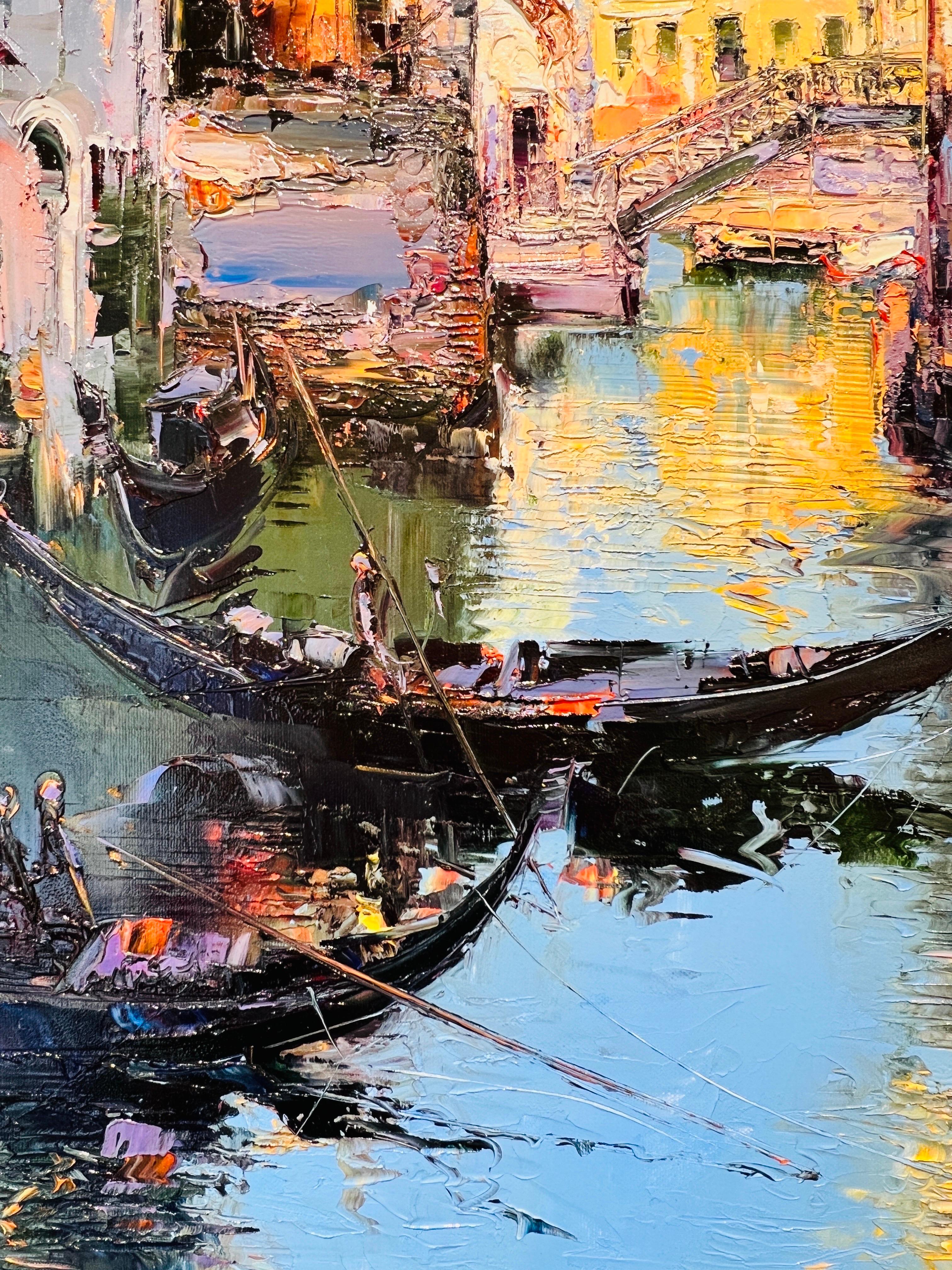 Peinture contemporaine, Venezia III, Gondole, Vues d'Italie. en vente 1