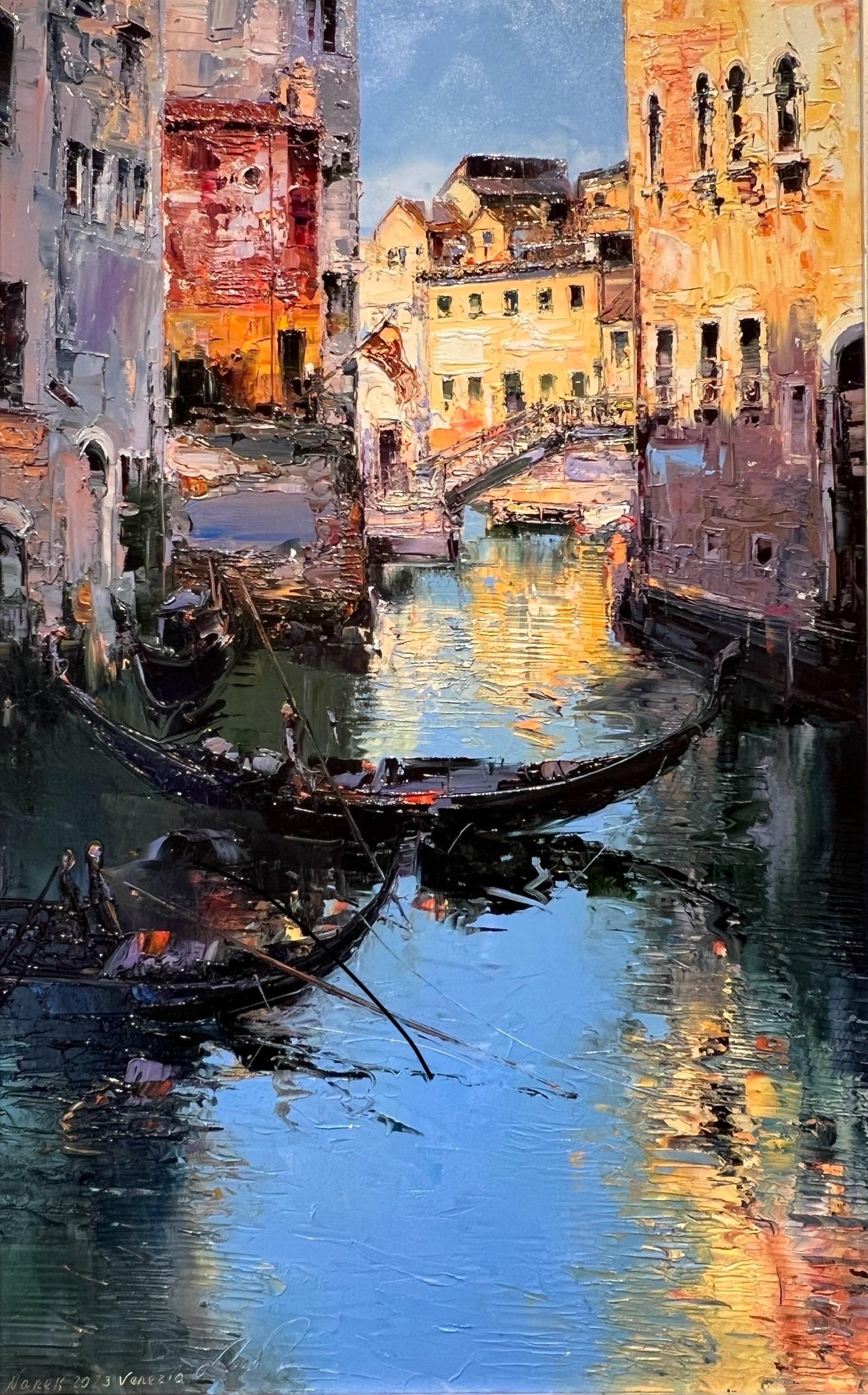 Landscape Painting Narek Arakelyan - Peinture contemporaine, Venezia III, Gondole, Vues d'Italie.