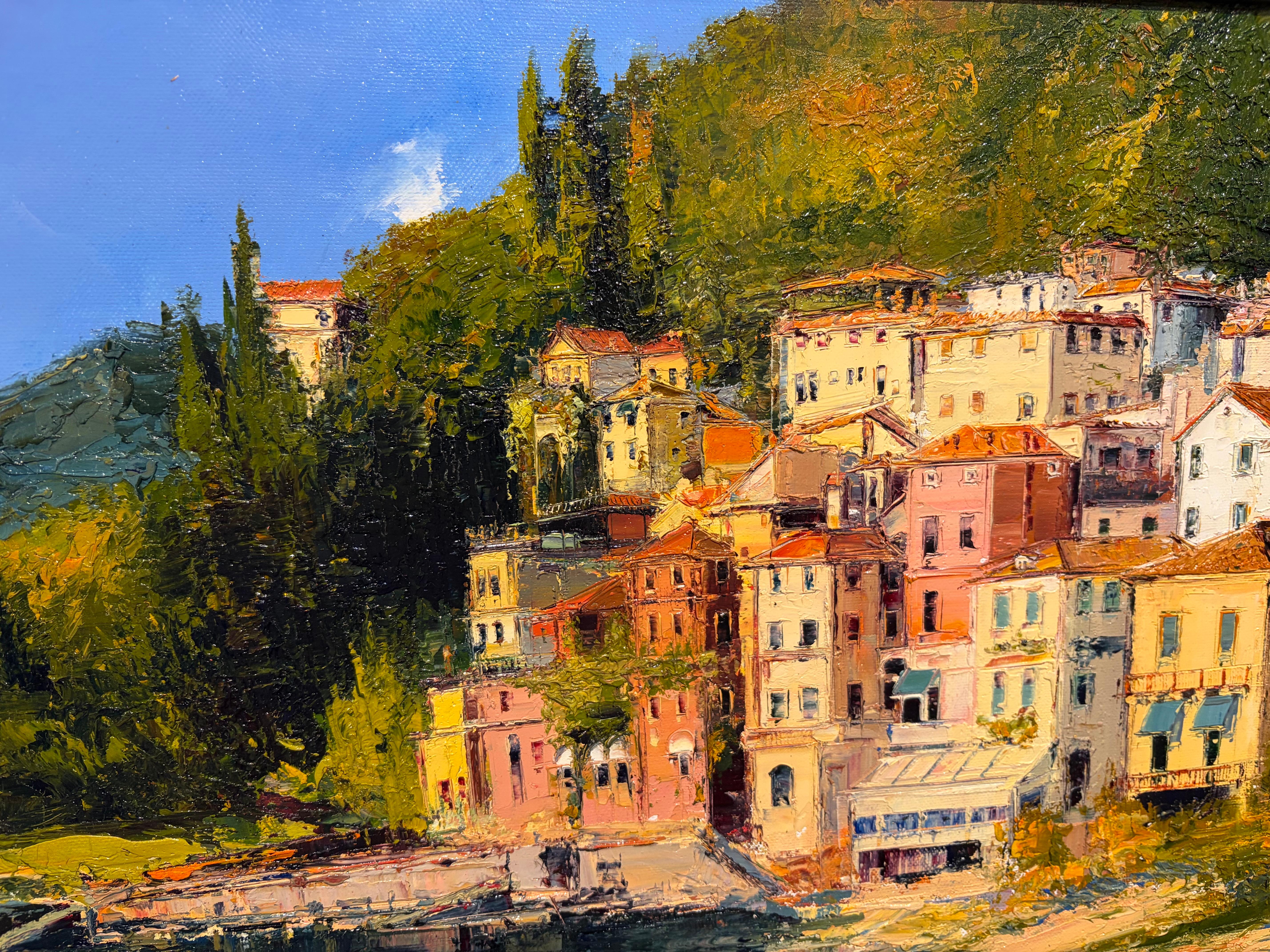 Comer See. Zeitgenössisches Ölgemälde vom Comer See (Schwarz), Landscape Painting, von Narek Arakelyan