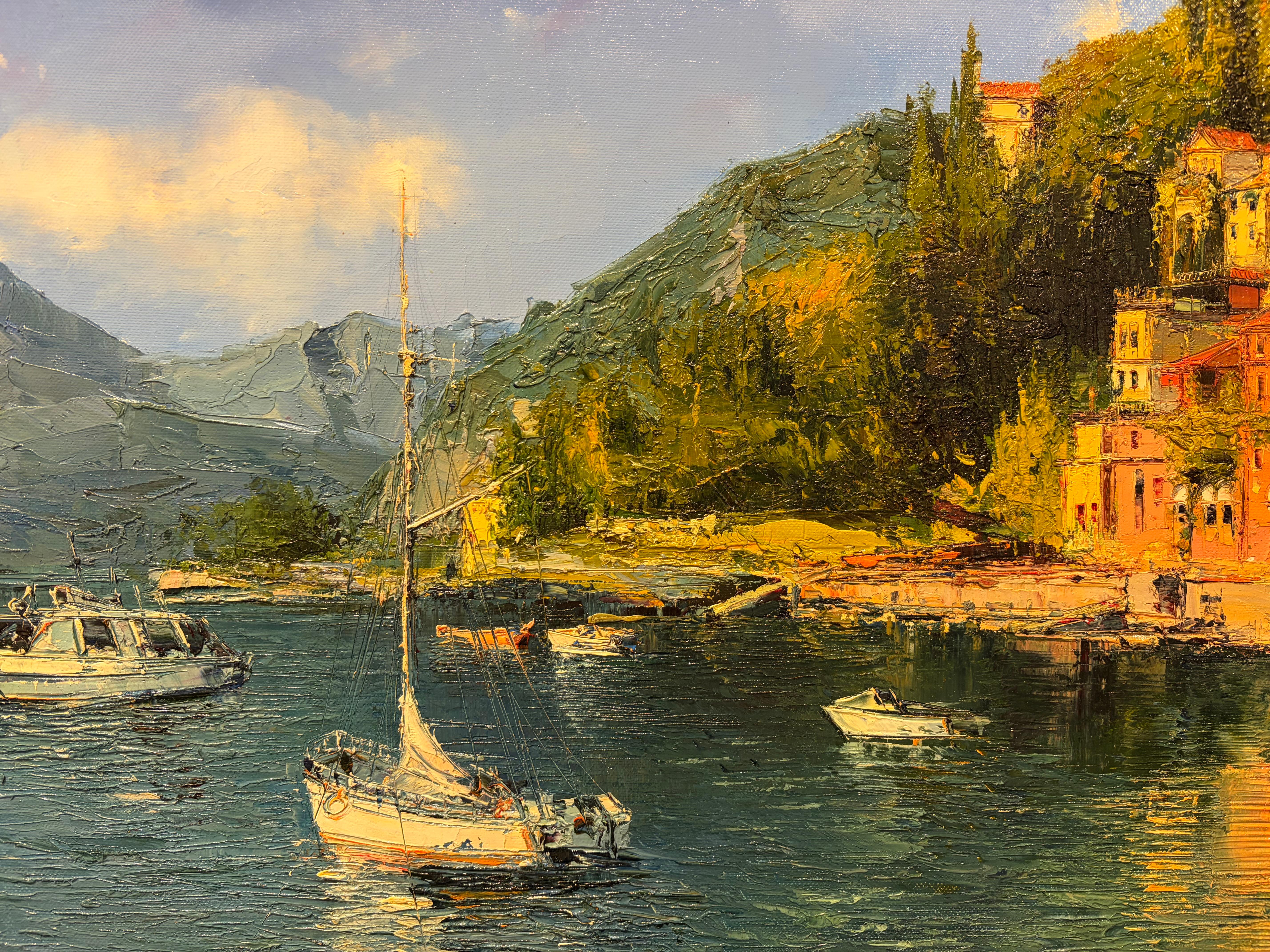 Comer See. Zeitgenössisches Ölgemälde vom Comer See im Angebot 4