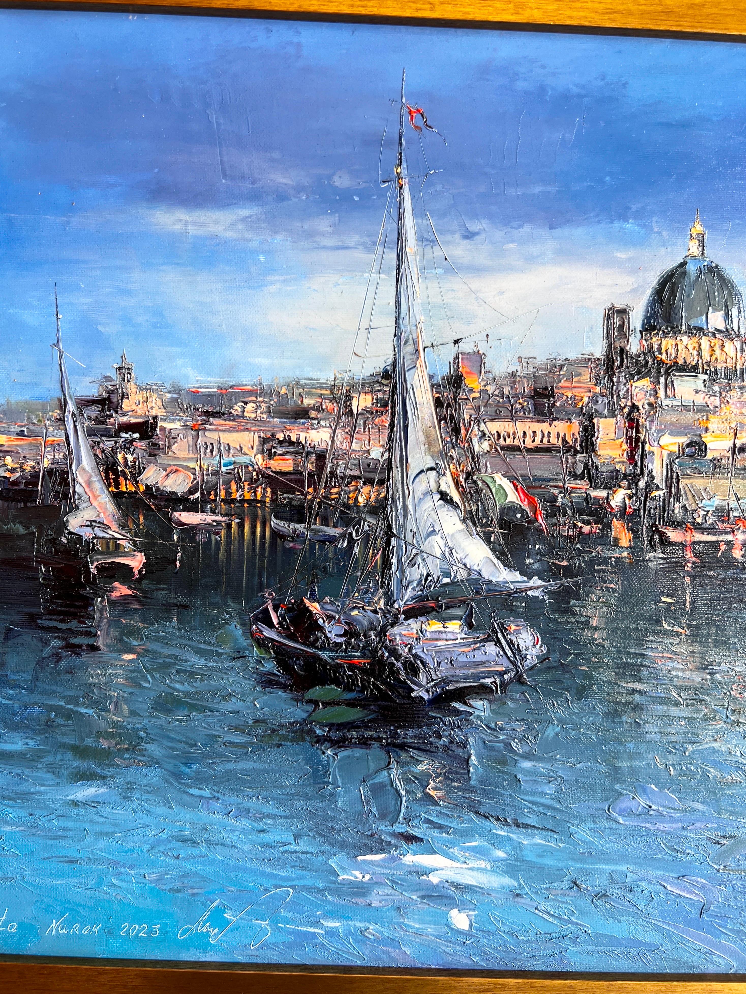 Malta, view of Malta, Seascape , contemporary painting of Malta.   - Painting by Narek Arakelyan