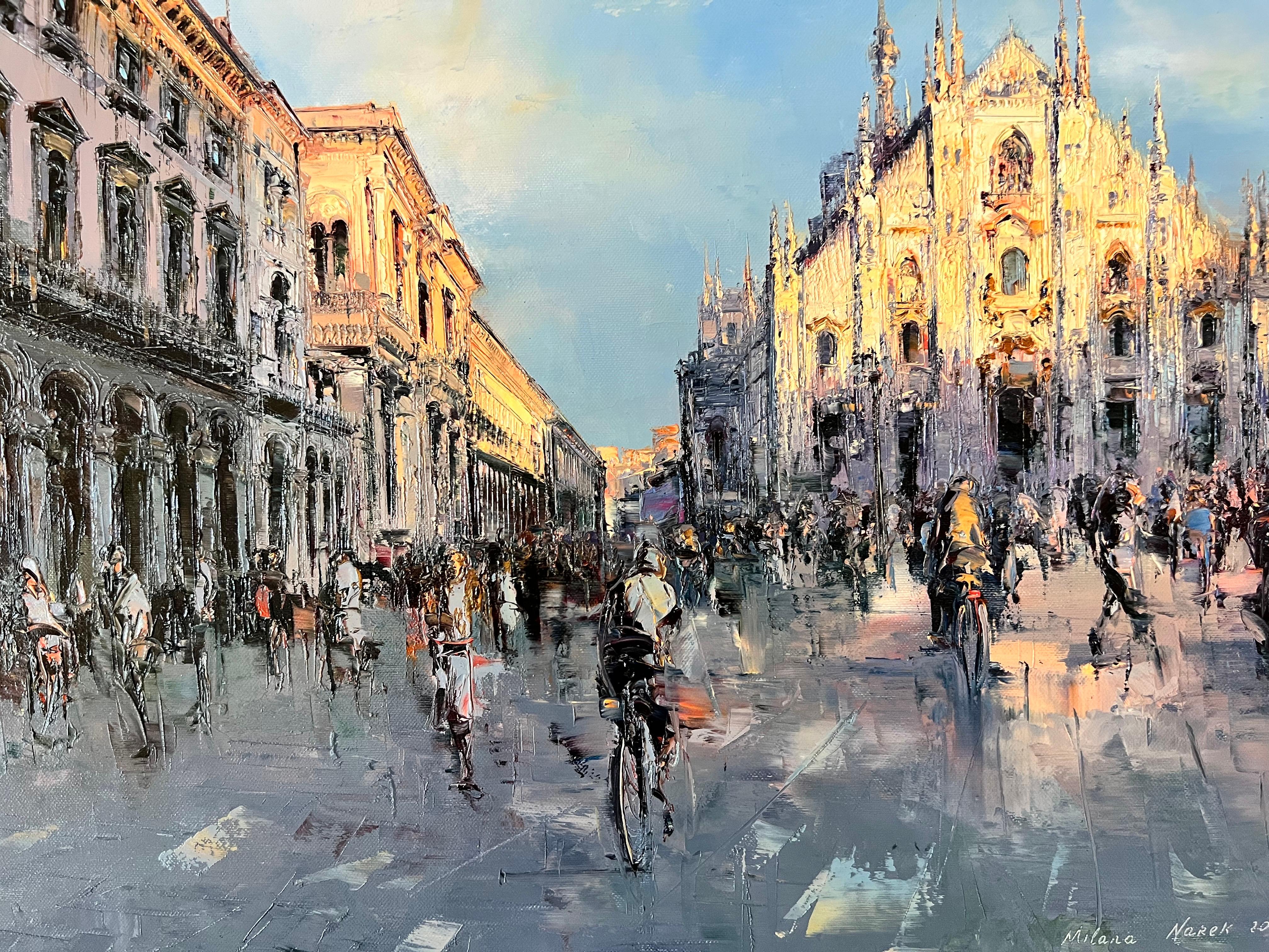 Milan, Metropolitan City of Milan sur Counterparty look huile sur toile - Painting de Narek Arakelyan