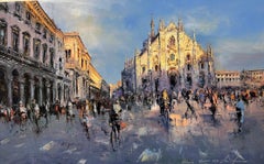 Milan, View of Milan. Oil painting of Milan.