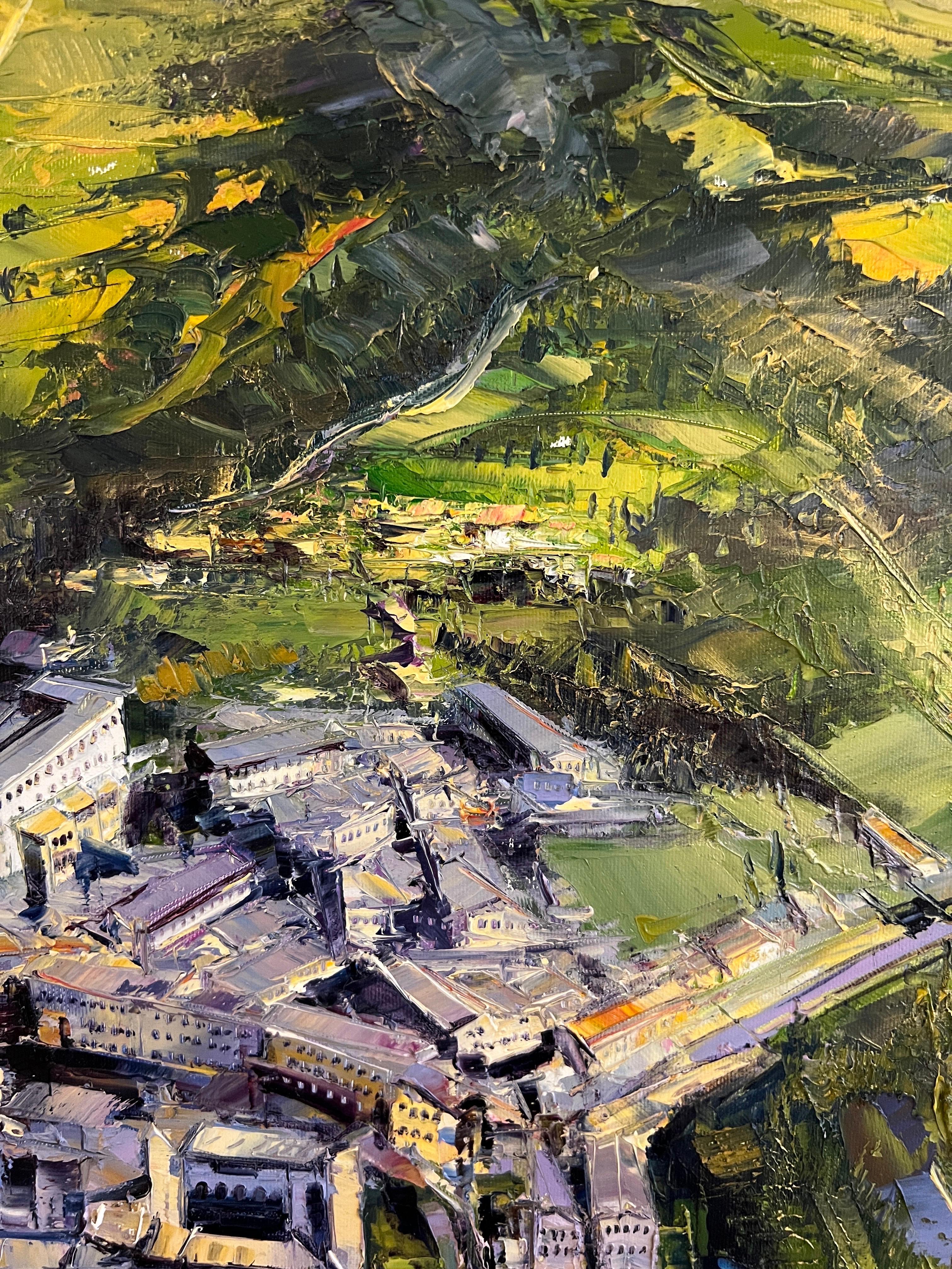 Montone, en Italie, peinture impressionniste Montone, Village de Montone. - Painting de Narek Arakelyan
