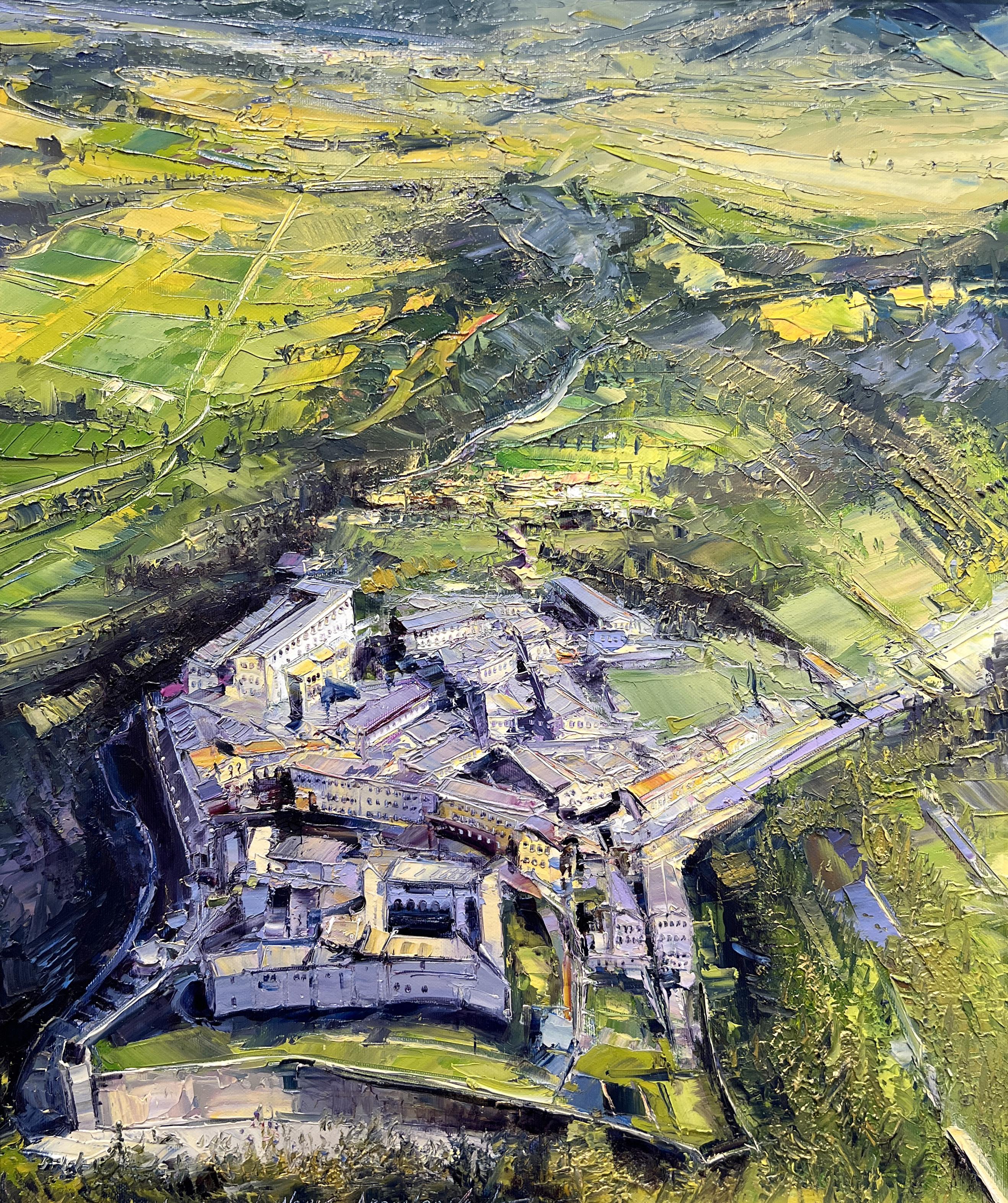 Landscape Painting Narek Arakelyan - Montone, en Italie, peinture impressionniste Montone, Village de Montone.