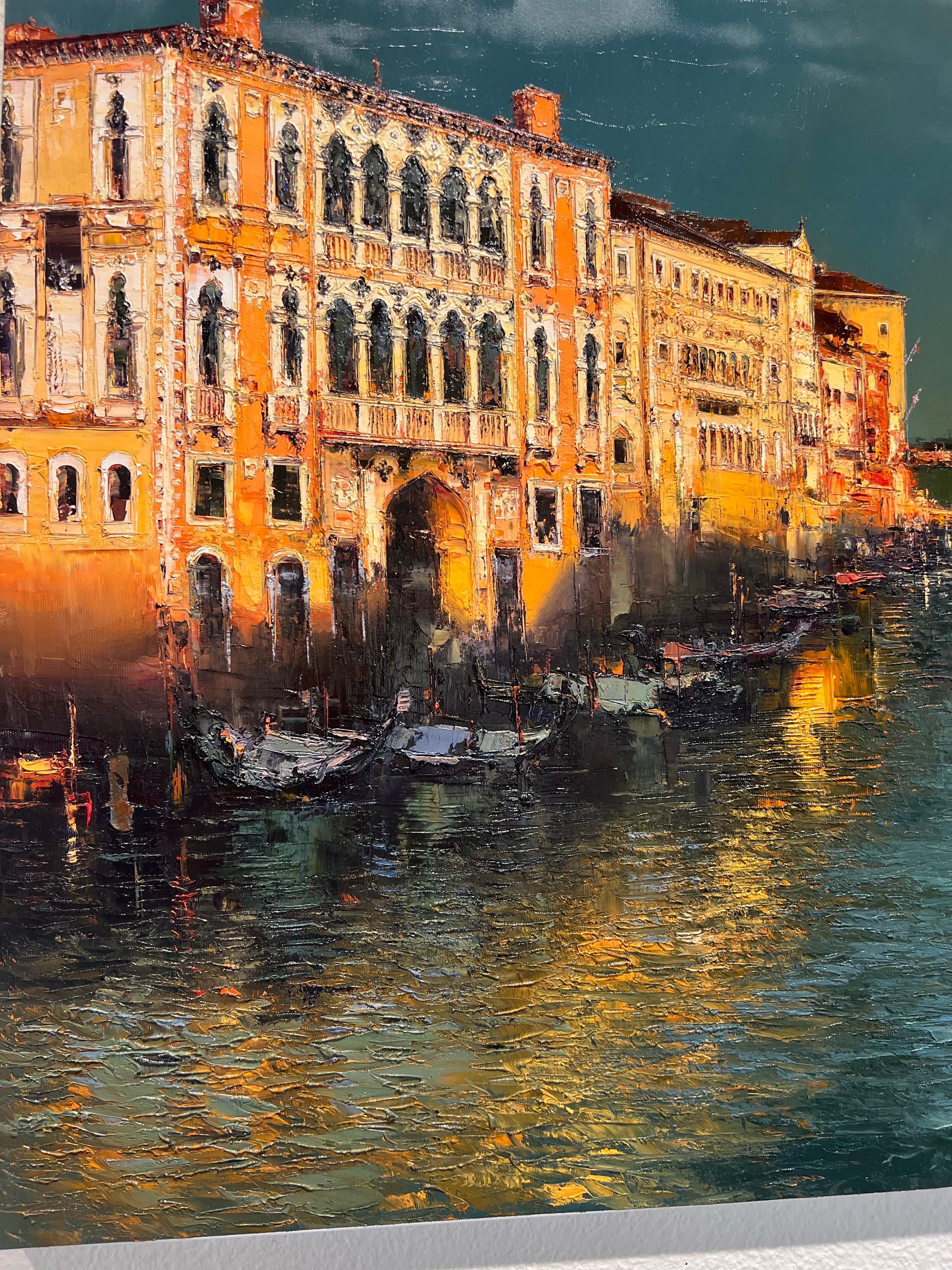 Venezia, peinture à l'huile contemporaine de Venezia. - Noir Landscape Painting par Narek Arakelyan