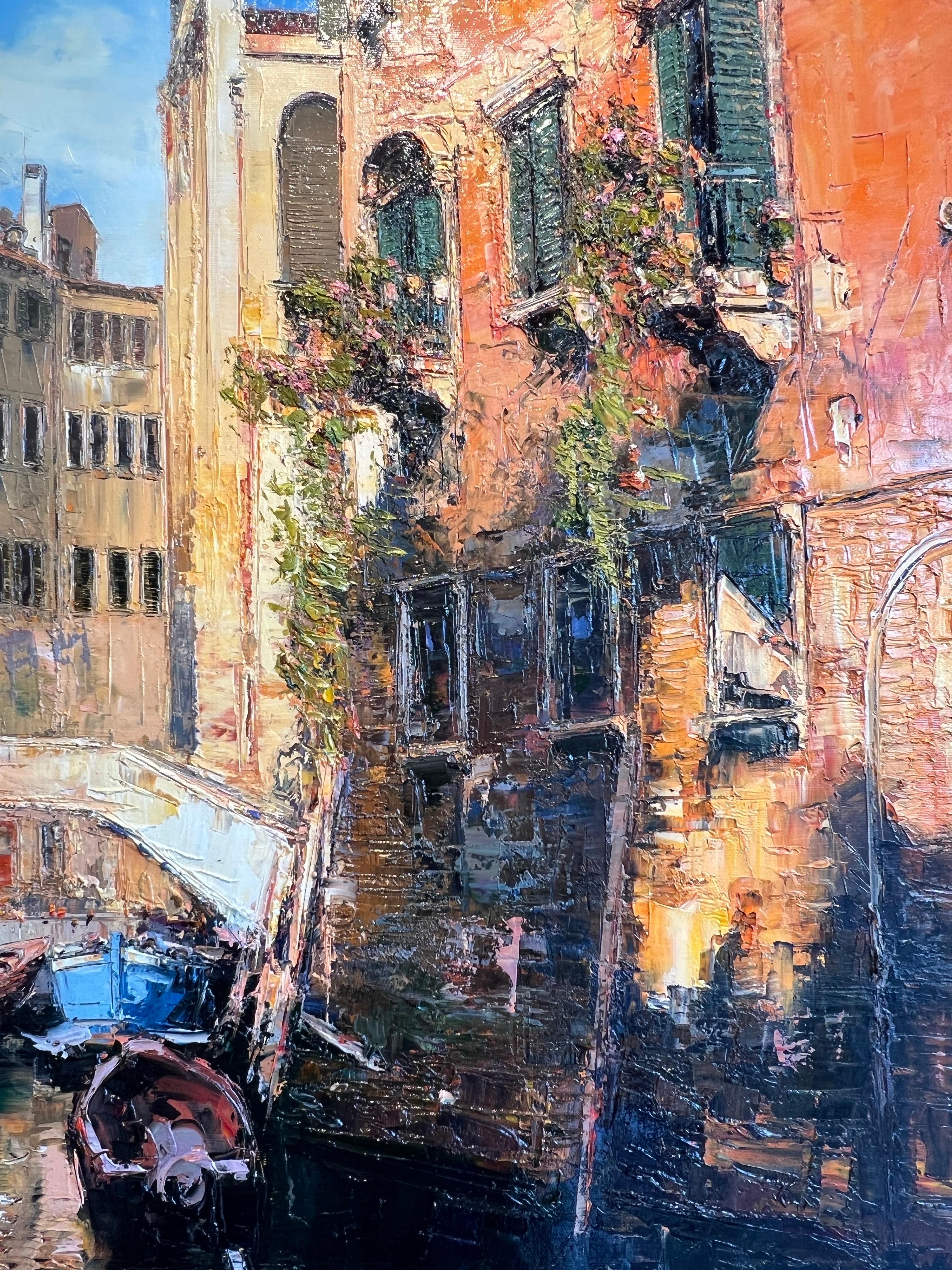 Venezia oil on canvas, Contemporary oil painting on Venezia. - Black Landscape Painting by Narek Arakelyan