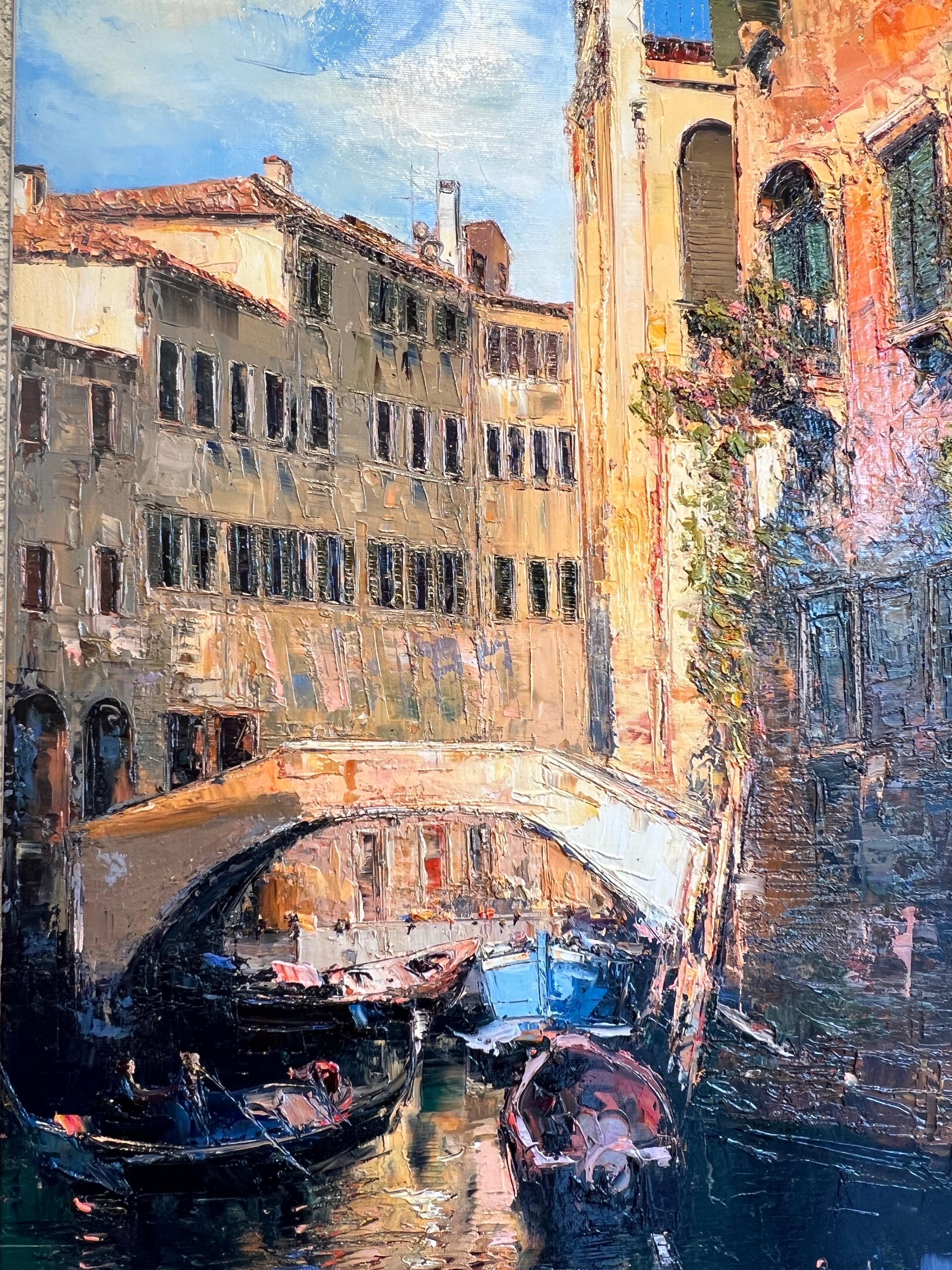 Venezia by Narek Arakelyan
Oil on canvas

This captivating painting beautifully captures the charm of Venice with its gondolas and iconic waterways. Arakelyan’s unique palette and expressive brushstrokes bring the scene to life, making the city