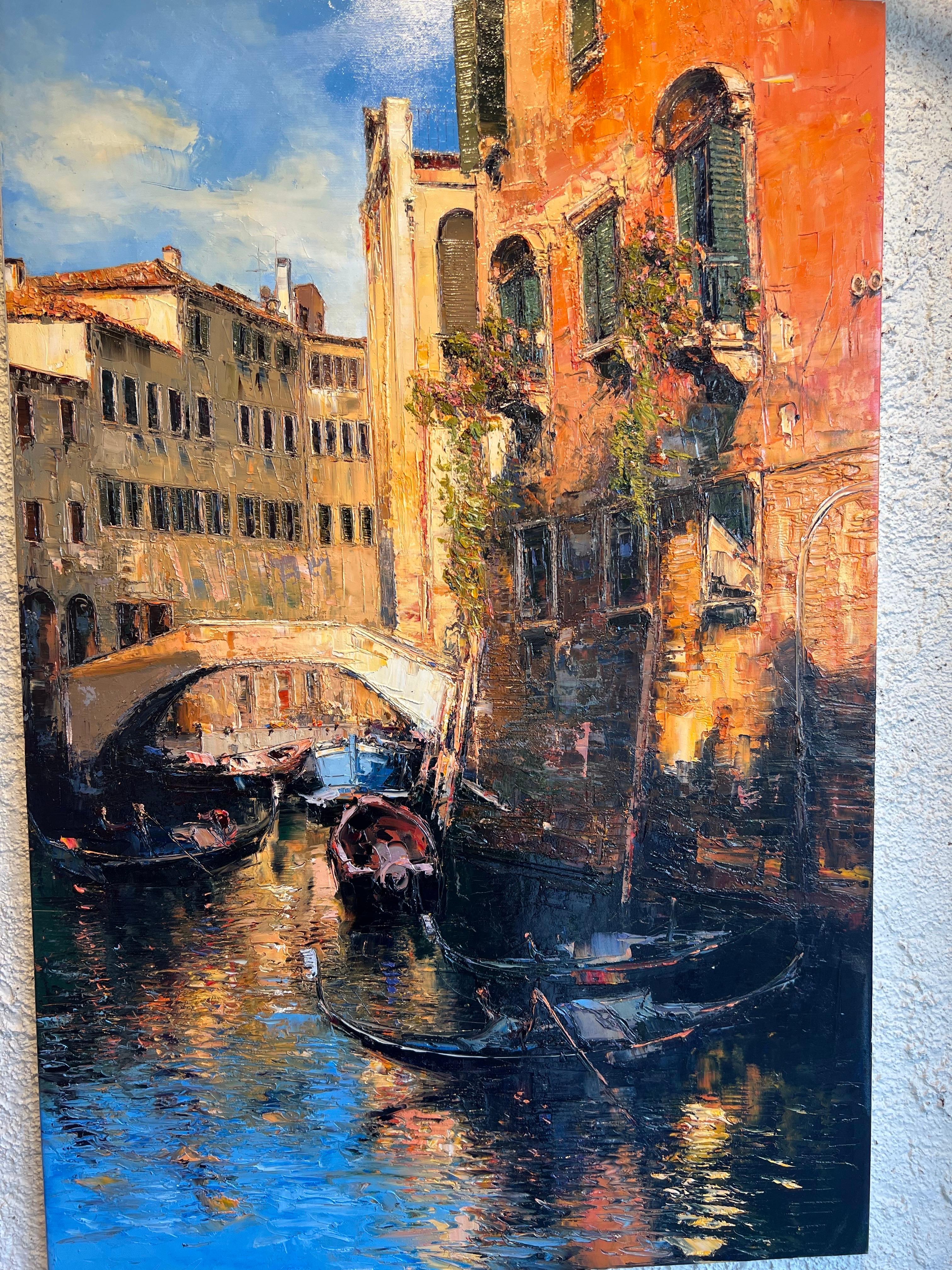 Venezia oil on canvas, Contemporary oil painting on Venezia. For Sale 3