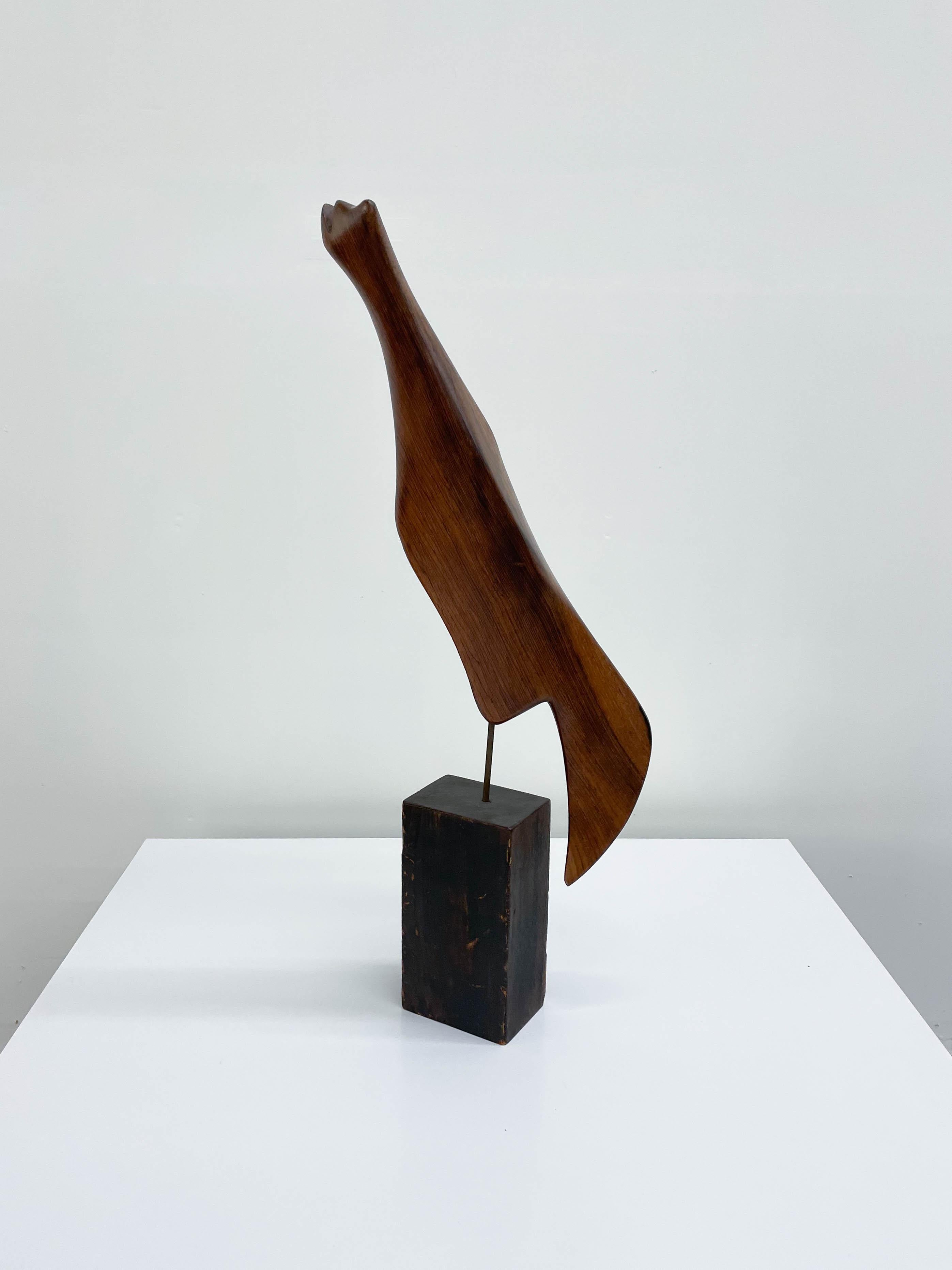 Narendra Patel Signed Rosewood Bird Sculpture In Good Condition For Sale In Kalamazoo, MI