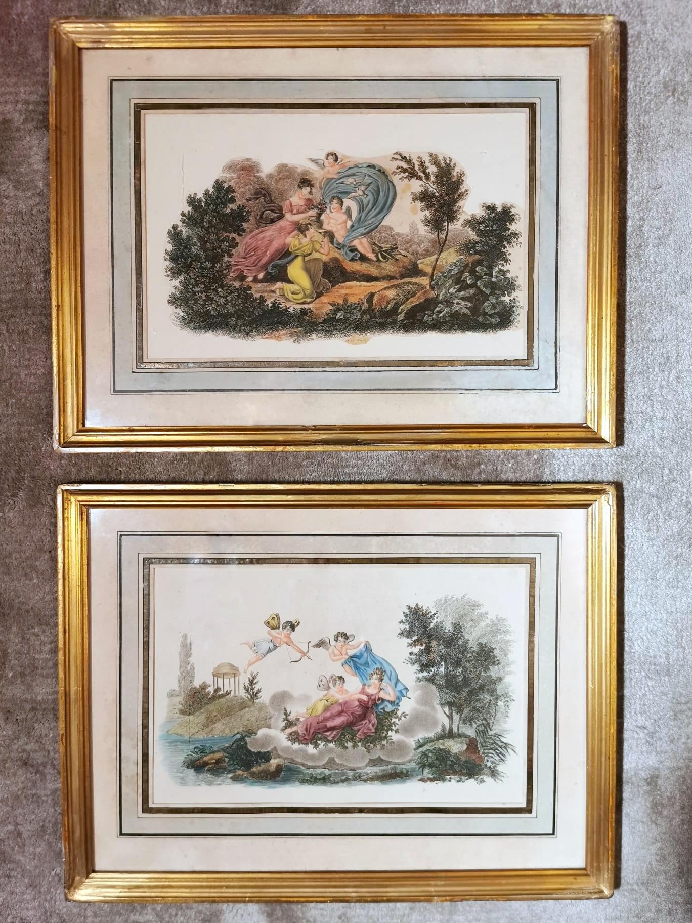 We kindly suggest you read the whole description, because with it we try to give you detailed technical and historical information to guarantee the authenticity of our objects.
Pair of prints engraved by burin and painted in watercolor; both are a
