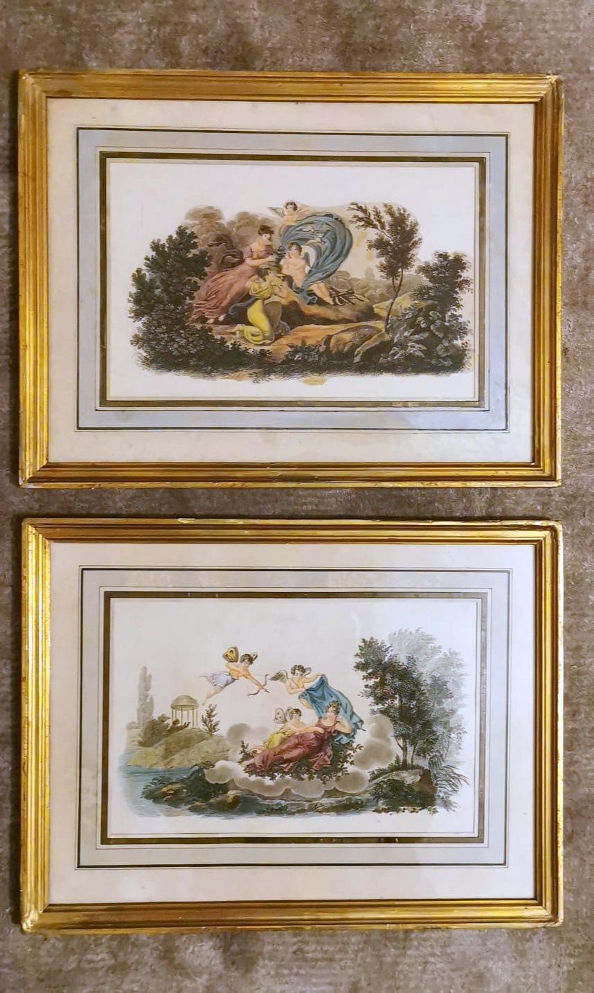 Napoléon III Paire d'impressions peintes à l'aquarelle avec cadres dorés de Nargeol Adrien en vente