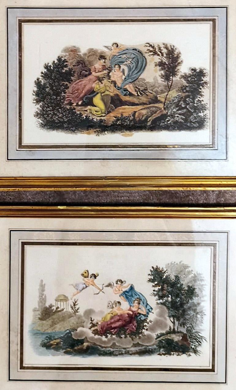 French Nargeol Adrien Pair Prints Painted Watercolor with Gilded Frames For Sale