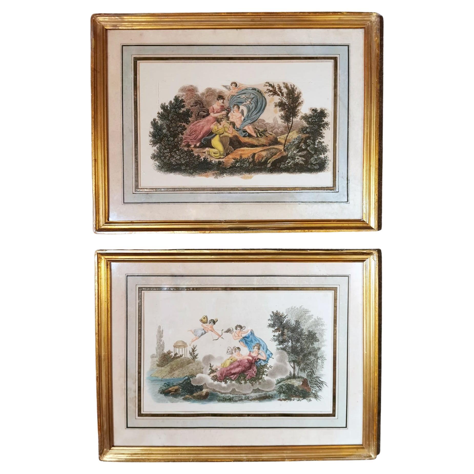 Nargeol Adrien Pair Prints Painted Watercolor with Gilded Frames