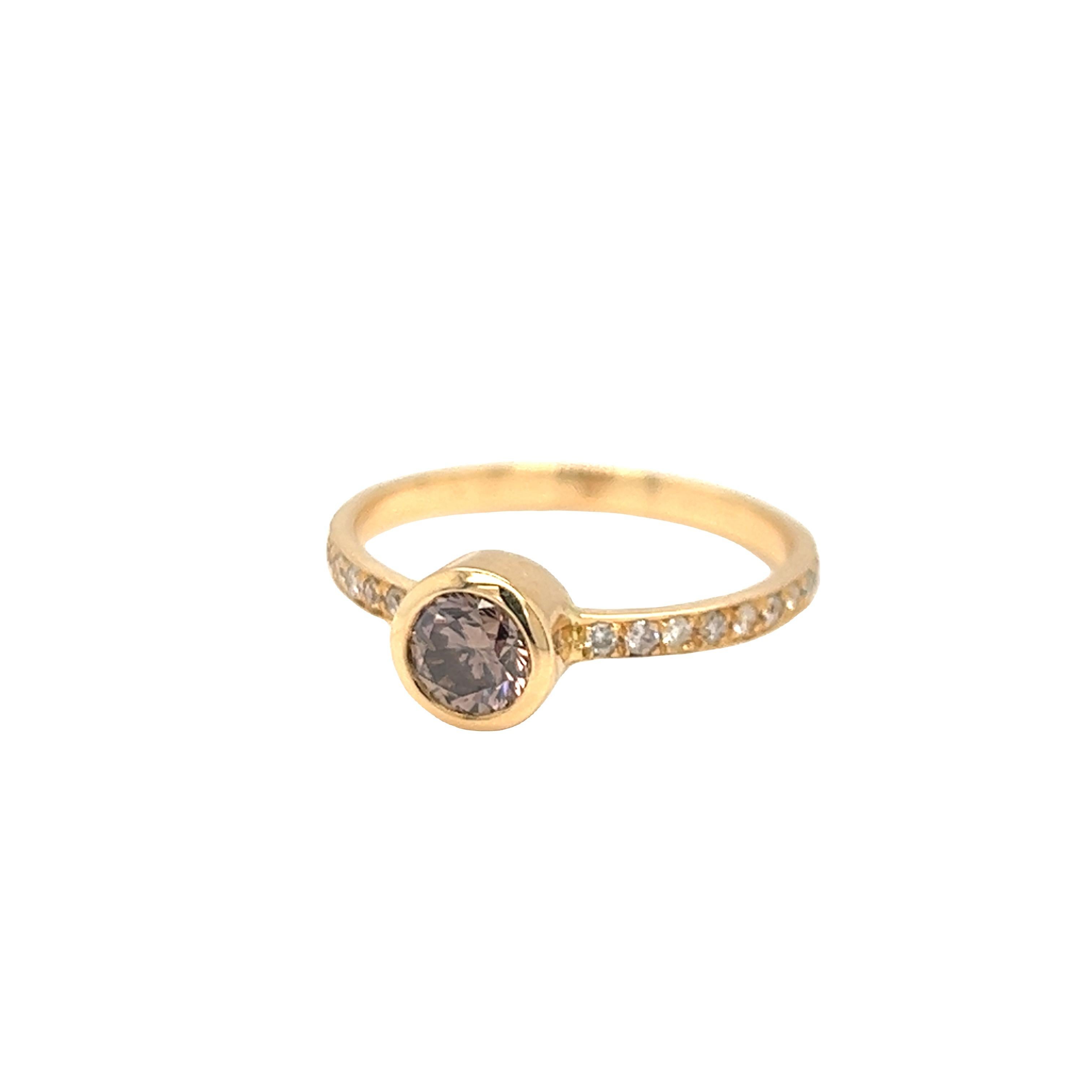 Artisan Nari Fine Jewels 0.60 Cttw. Cognac Diamond Solitaire Ring 18K Yellow Gold For Sale