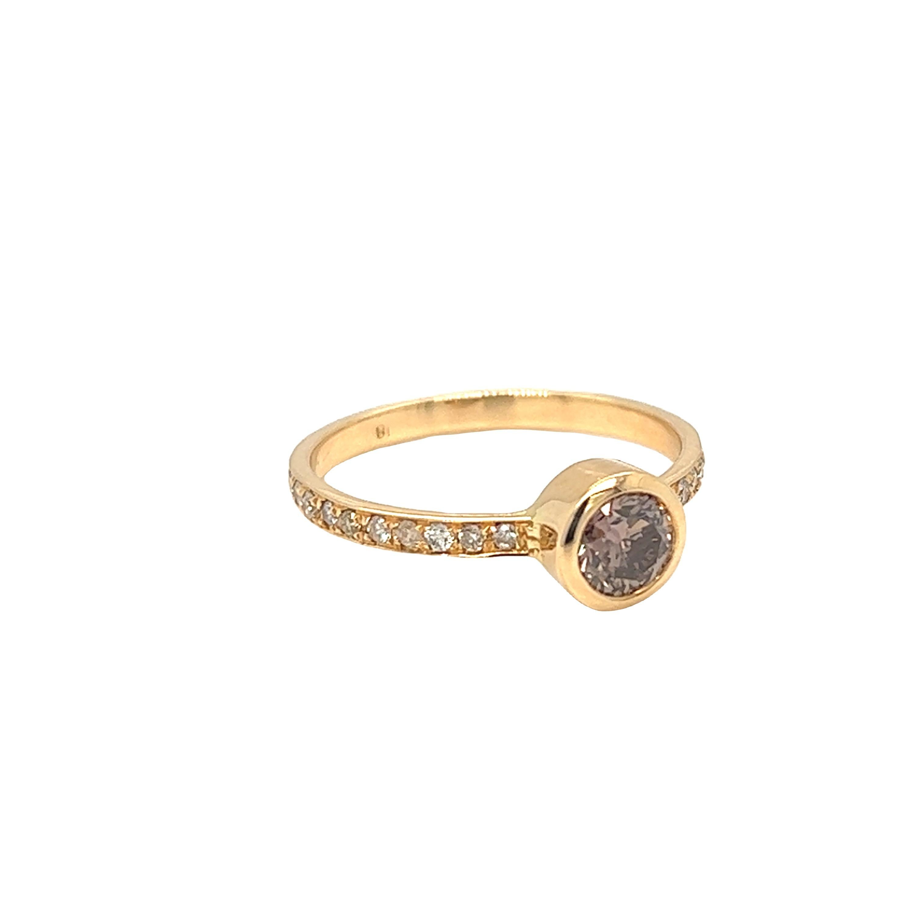 Nari Fine Jewels 0.60 Cttw. Cognac Diamond Solitaire Ring 18K Yellow Gold For Sale 1