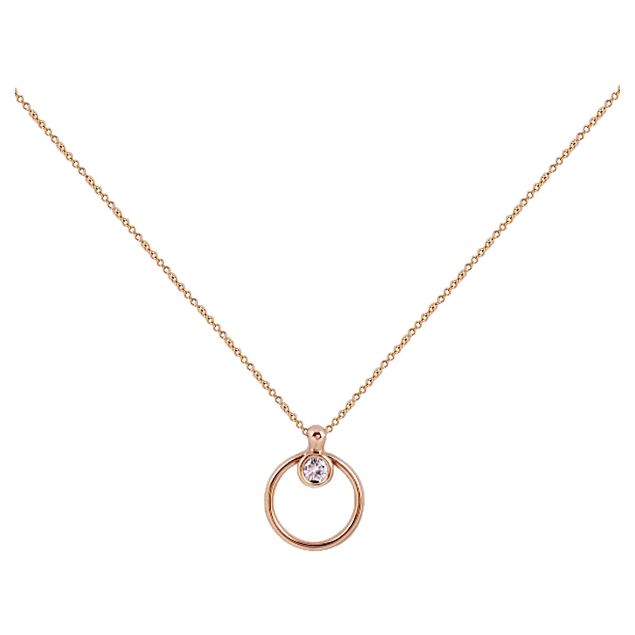 Nari Fine Jewels Circle Necklace with Bezel Set Diamond in 14k Yellow For Sale
