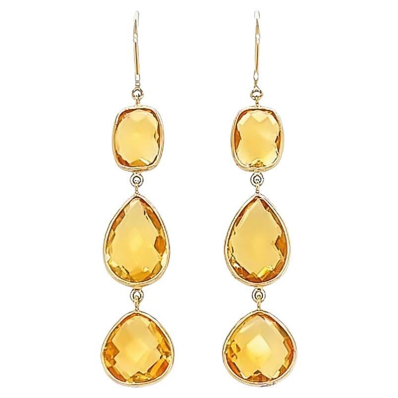 Nari Fine Jewels Citrine Handcrafted Triple Dangle Earring in 18k Yellow Gold