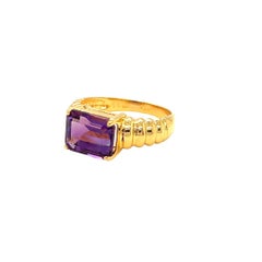 Nari Fine Jewels Emerald Cut Amethyst Fluted Dome Ring 14K Yellow Gold