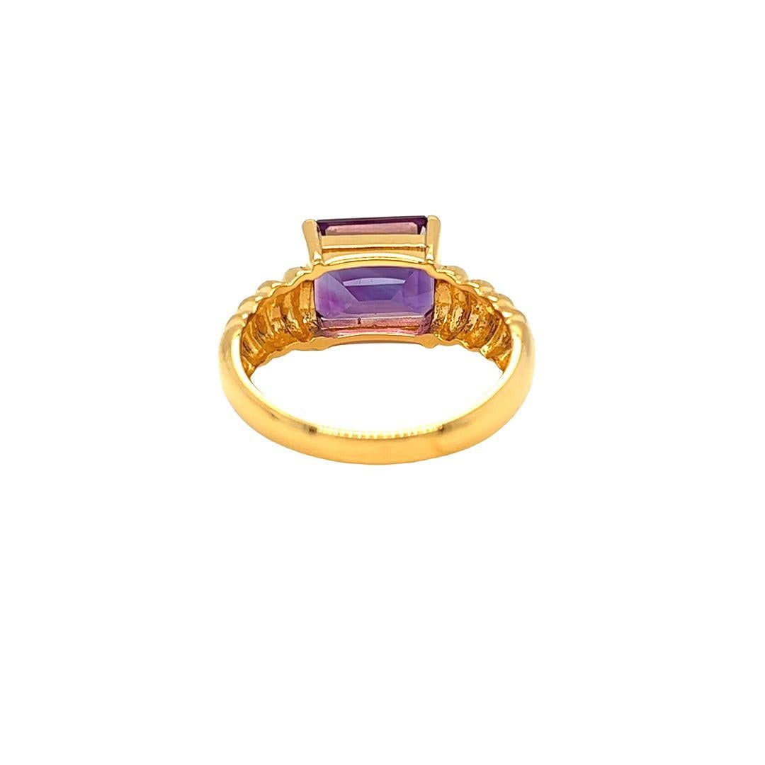 Women's Nari Fine Jewels Emerald Cut Amethyst Fluted Dome Ring 14K Yellow Gold For Sale