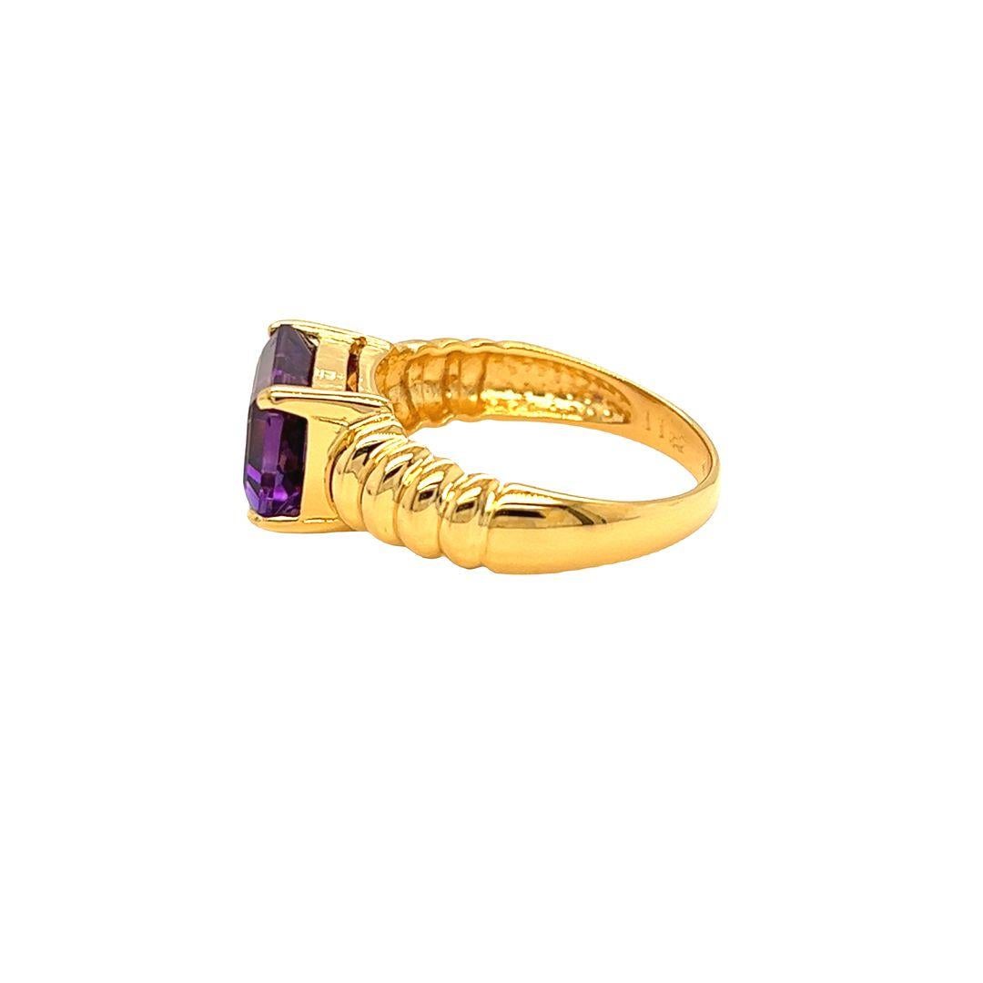 Nari Fine Jewels Emerald Cut Amethyst Fluted Dome Ring 14K Yellow Gold For Sale 1