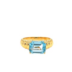 Nari Fine Jewels Emerald Cut Blue Topaz Fluted Dome Ring 14K Yellow Gold