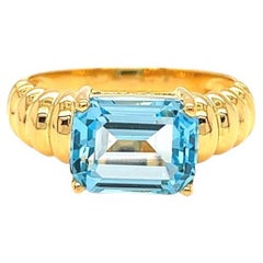 Nari Fine Jewels Emerald Cut Blue Topaz Fluted Dome Ring 14K Yellow Gold