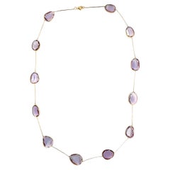 Nari Fine Jewels Handcrafted Amethyst Multi Shape Station Necklace in 14k Yellow