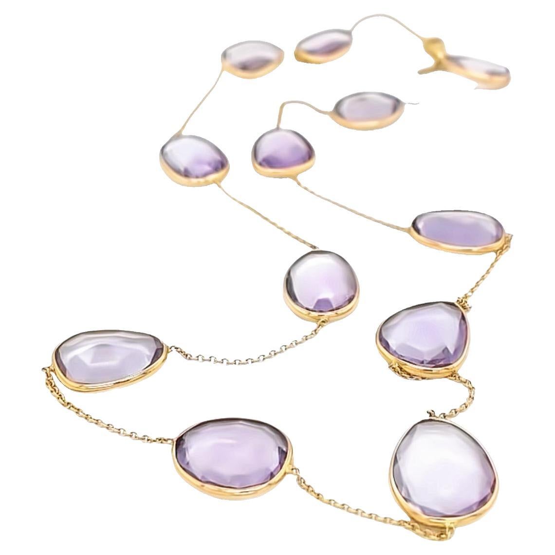 Nari Fine Jewels Handcrafted Amethyst Multi Shape Station Necklace in 18k Yellow