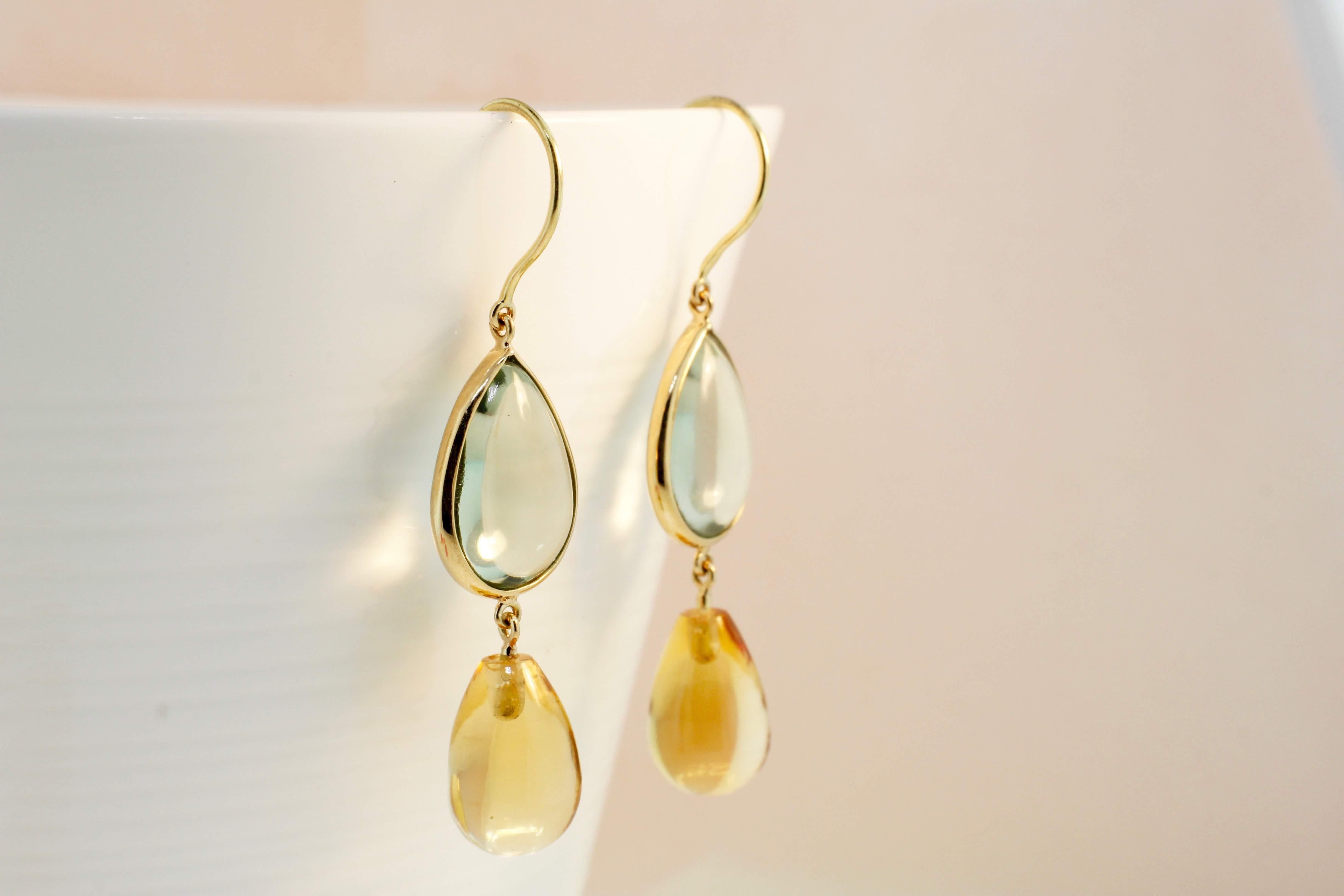Artisan Nari Fine Jewels Handcrafted Dangle Earrings with Blue Topaz and Citrine in 18k For Sale