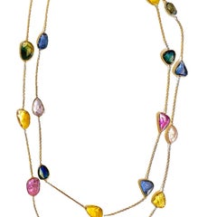 Nari Fine Jewels Handcrafted Multi Colored Sapphire Slice Station Necklace