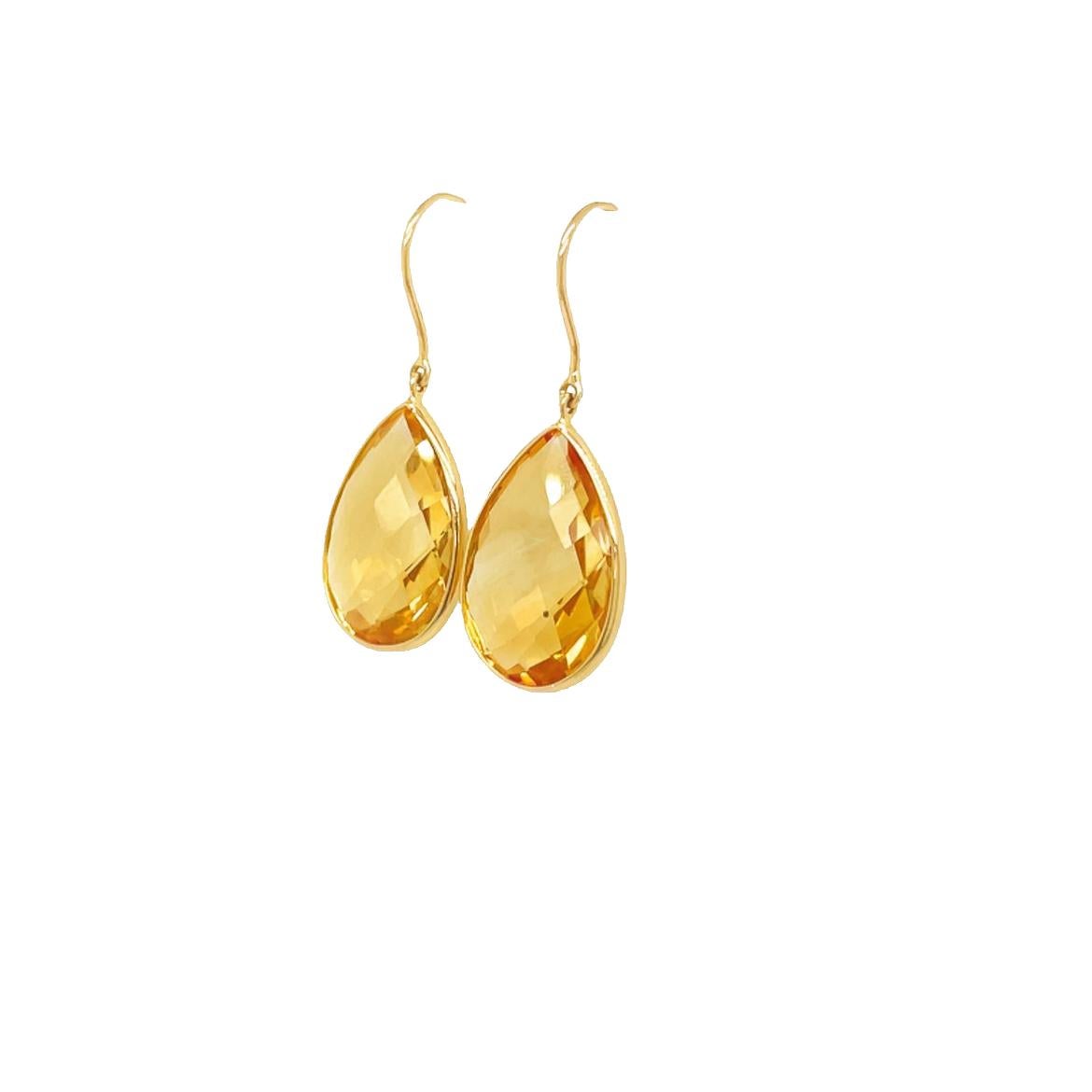Artisan Nari Fine Jewels Handcrafted Teardrop Earrings with Citrine in 18k Yellow For Sale