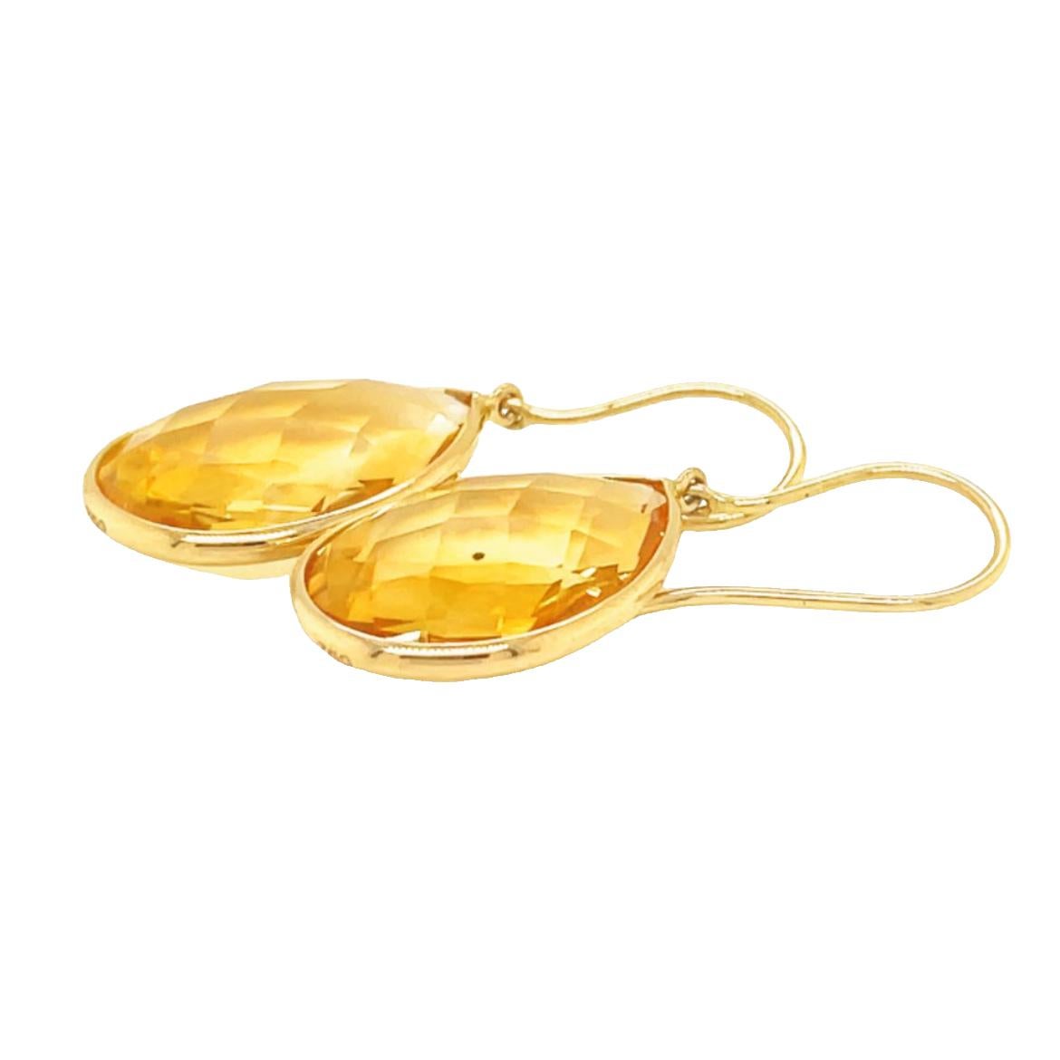 Pear Cut Nari Fine Jewels Handcrafted Teardrop Earrings with Citrine in 18k Yellow For Sale